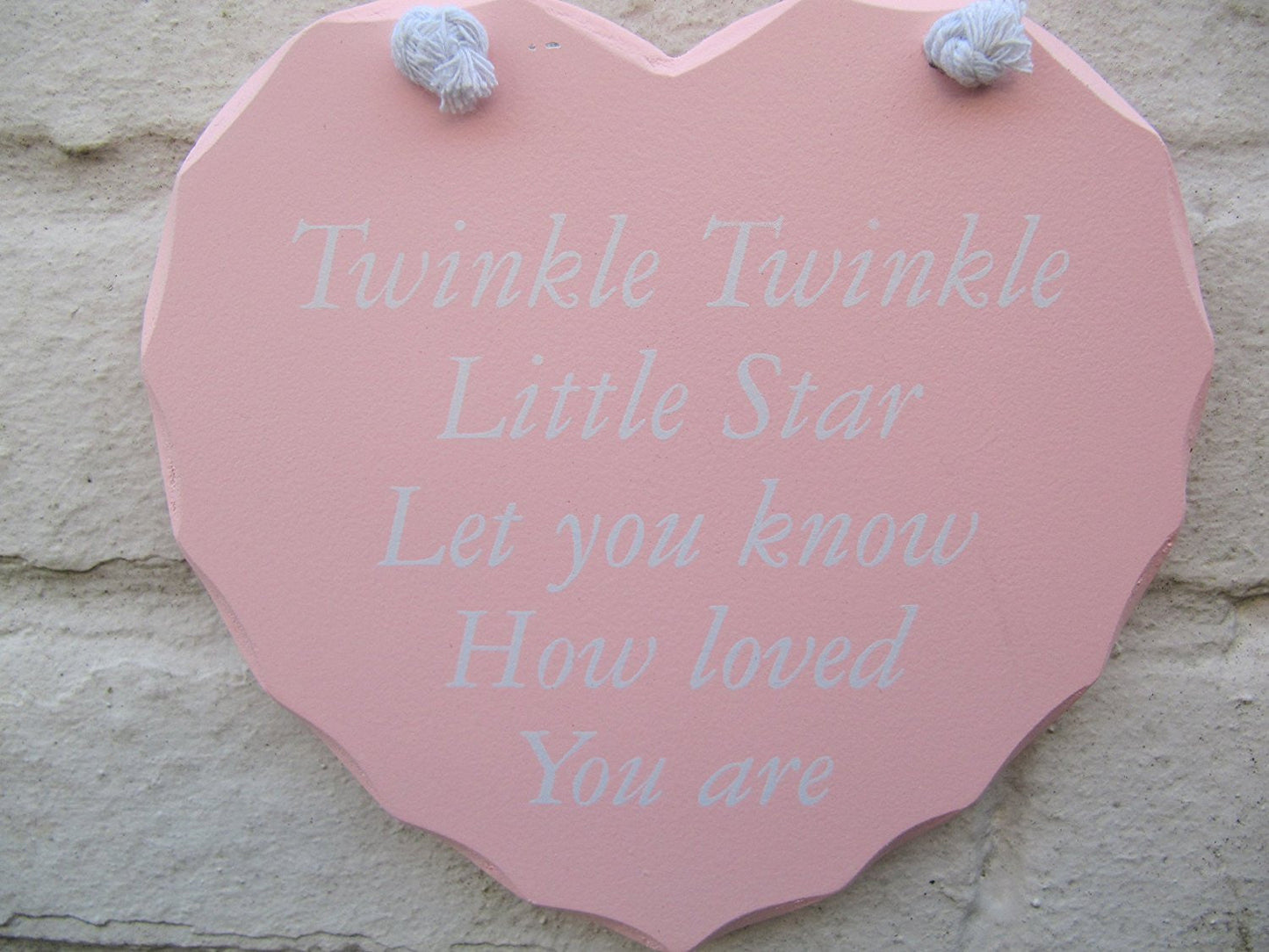 HEART SHAPED TWINKLE TWINKLE LITTLE STAR... SHABBY CHIC WOODEN HANGING PLAQUE
