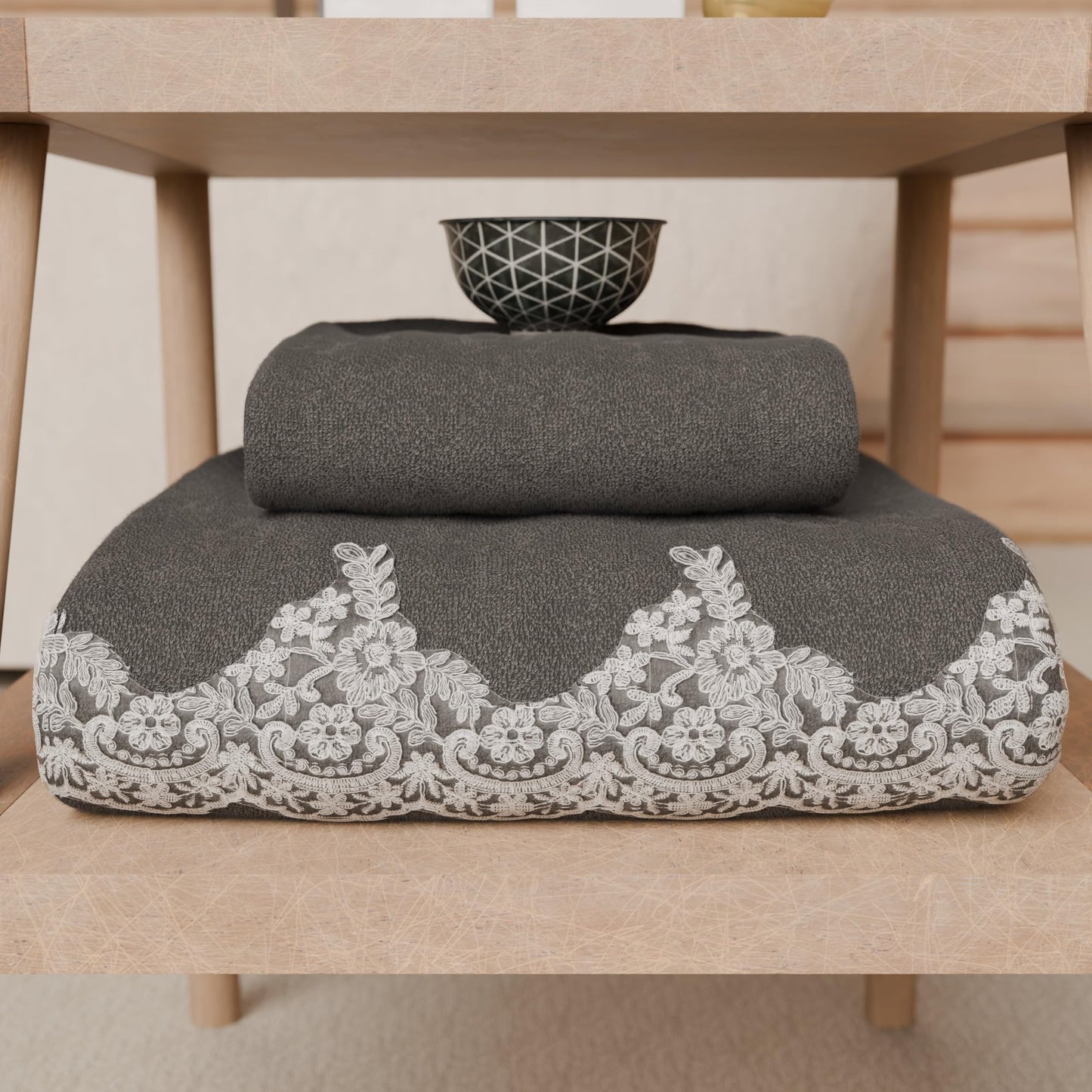 PETTI Artigiani Italiani - 100% Cotton Terry Bath Towels, 1+1 Towel Set, 2 Pieces, 1 Face Towel and 1 Hand Towel, Dark Grey