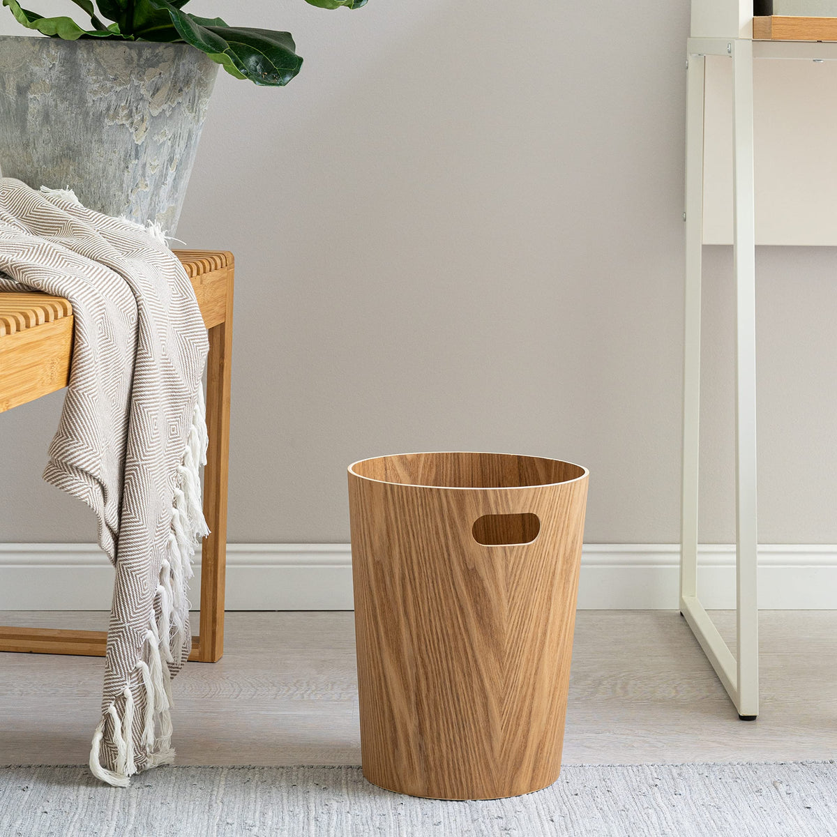 Kazai. Real Wood Waste Paper Bin Brje | Modern Wooden Paper Basket for Office, Kids' Room, Bedroom and more | 9 liters | Ash