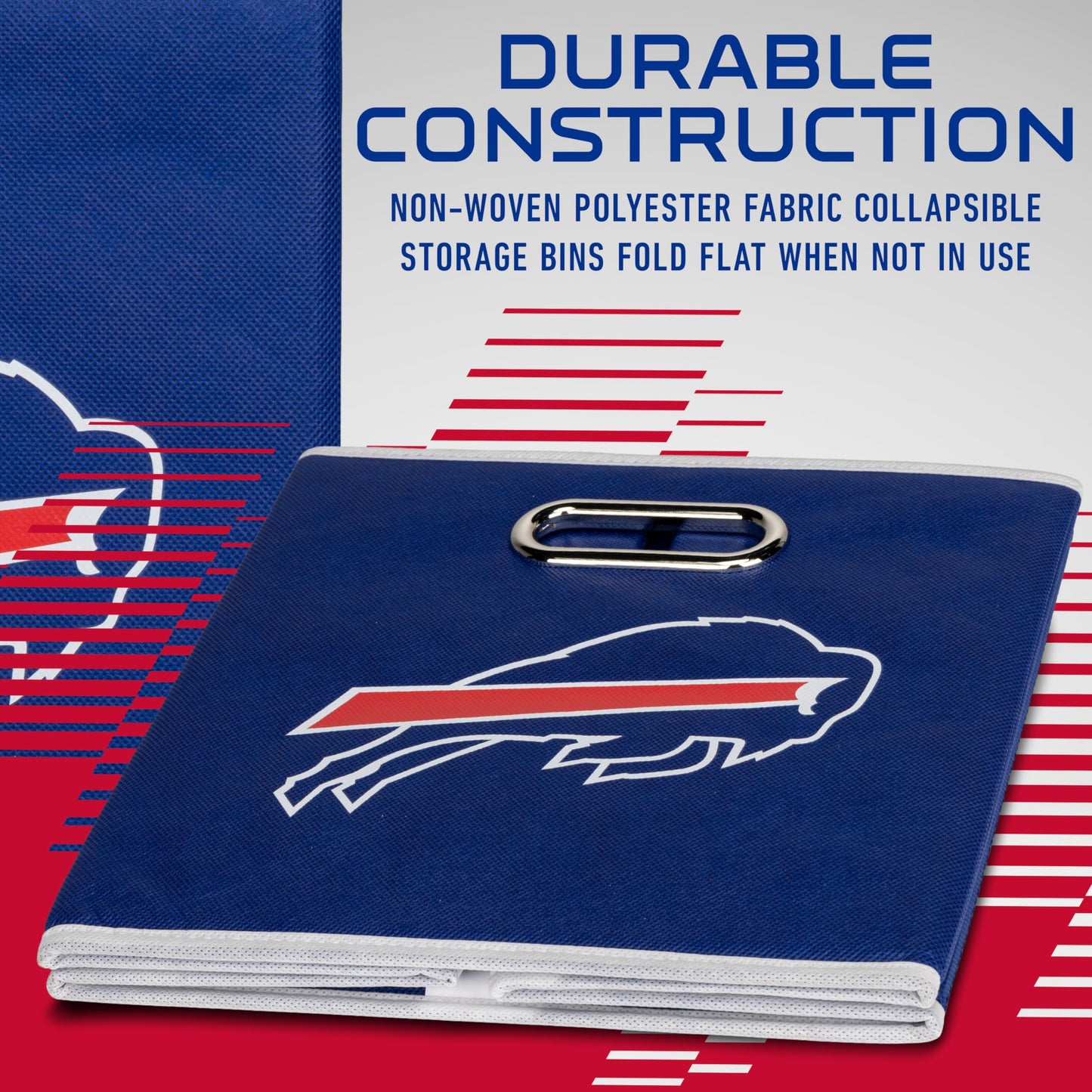 Franklin Sports NFL Buffalo Bills Collapsible Storage Bin - NFL Folding Cube Storage Container - Fits Bin Organizers - Fabric NFL Team Storage Cubes