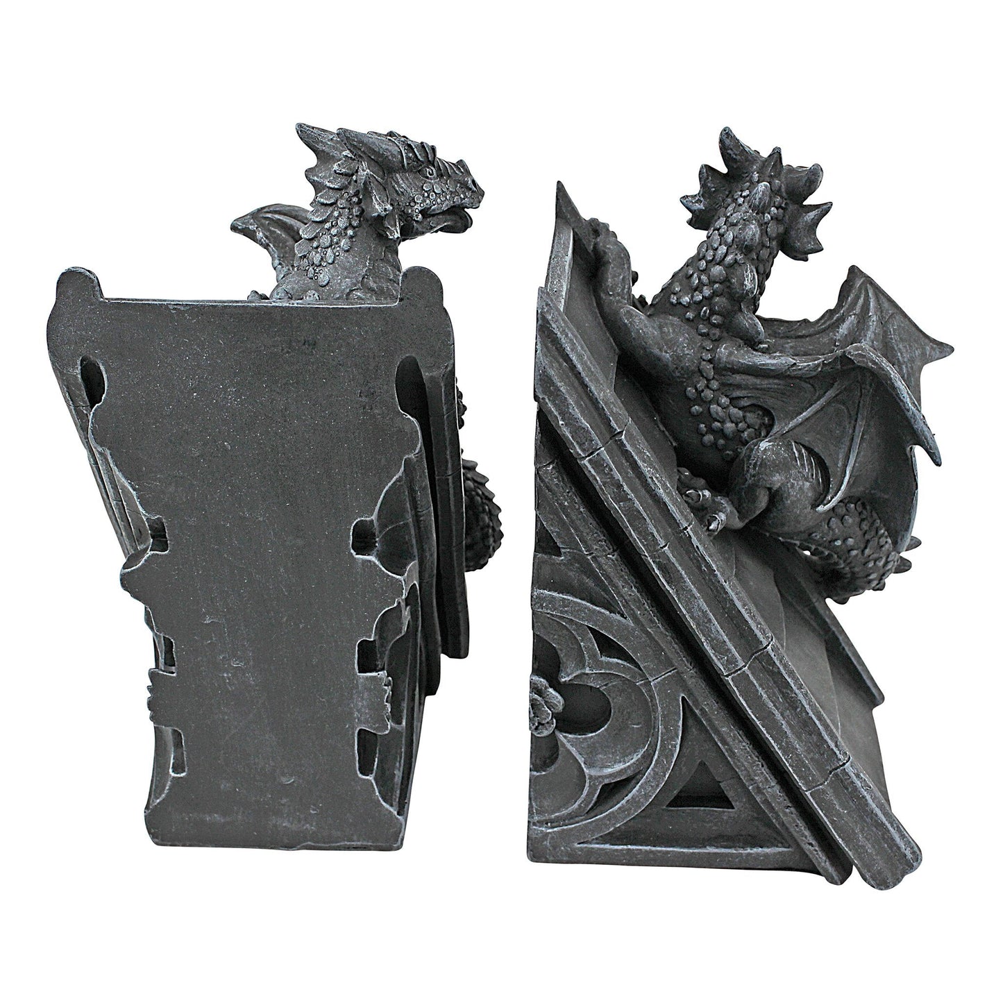 Design Toscano CL55773 Castle Dragon Gothic Decor Decorative Bookend Statues, 20.25 cm, Set of Two , Polyresin, Grey Stone