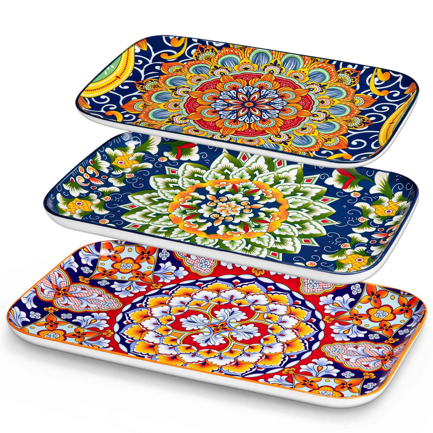 vancasso SIMI02 Serving Platter, 16/14/12 in Large Porcelain Serving Dishes, 3-Piece Rectangle Serving Plates, Easy-Clean Sushi Platters for Party,