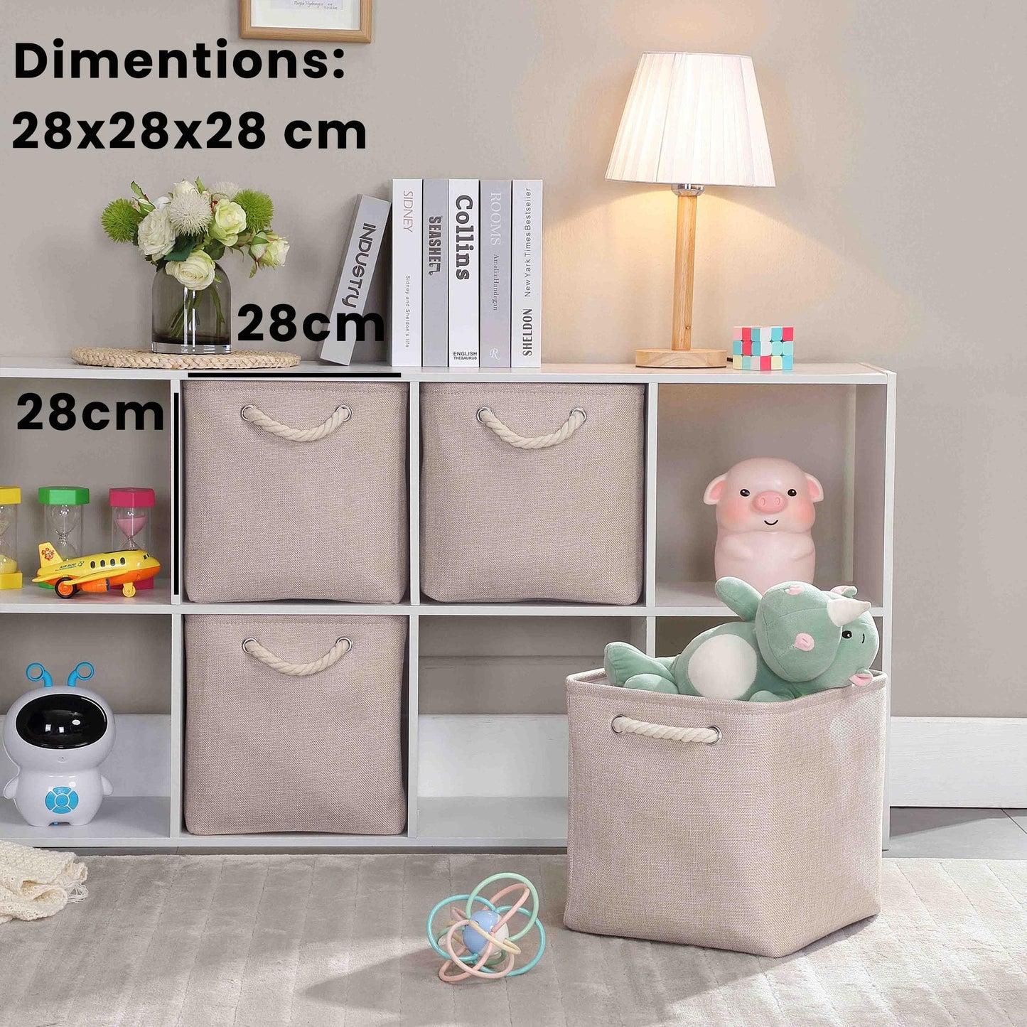 Mangata 28x28x28cm Cube Storage Boxes 4Pcs Light Khaki Foldable Baskets