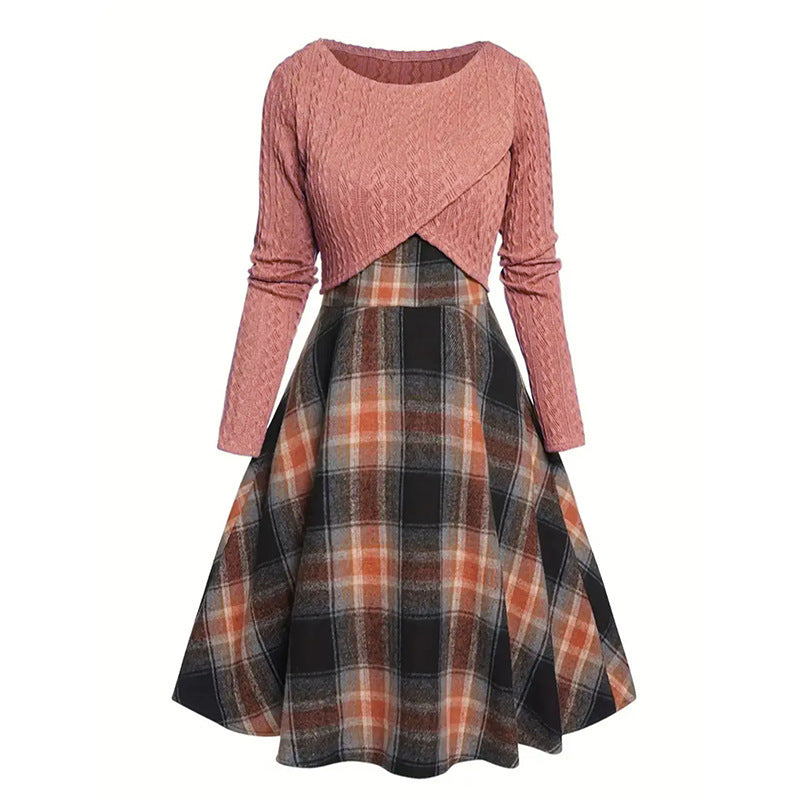 Womens Two-pieces Set, Knitted Long-sleeve Top And Dress