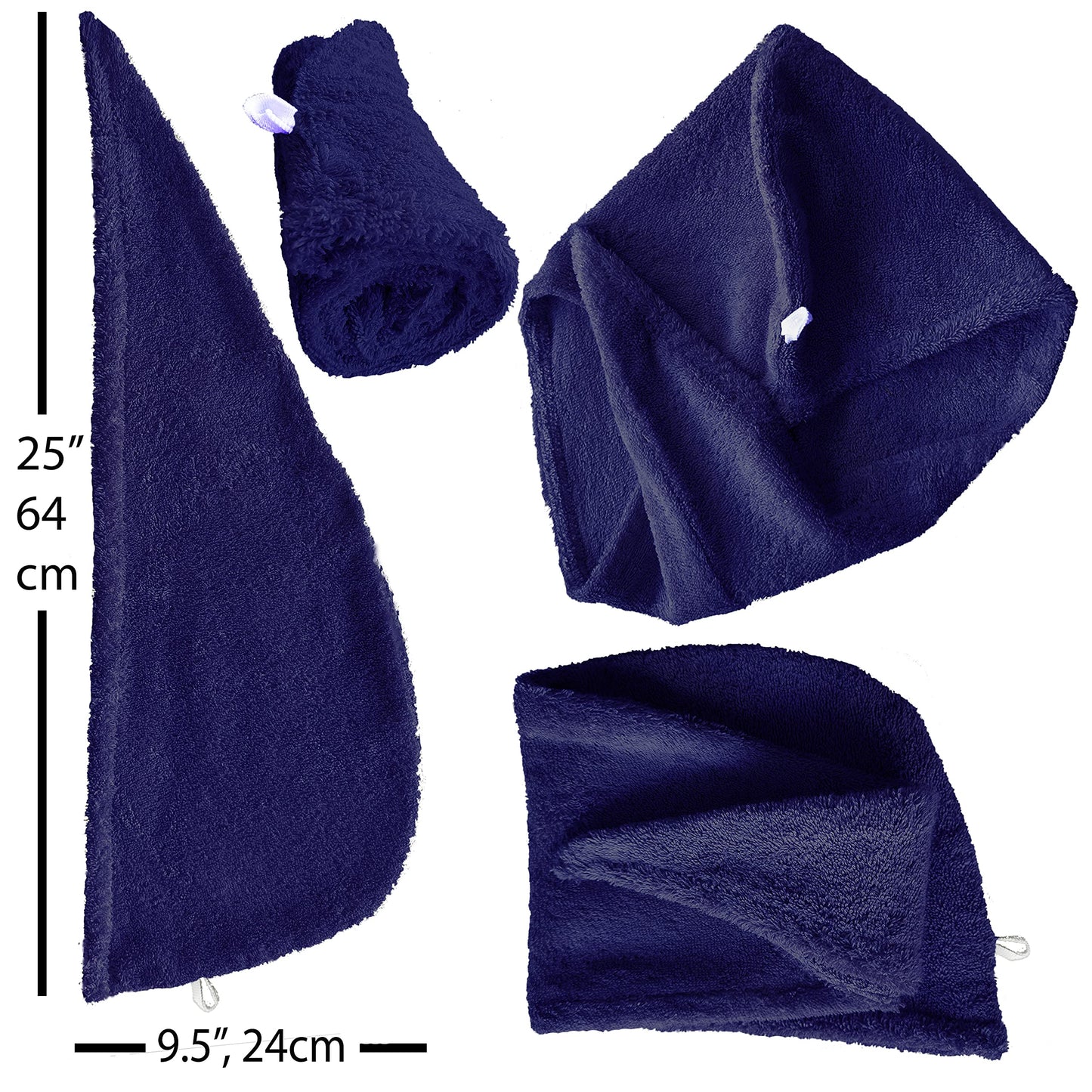 LLAMAXY 100% Pure Organic Cotton Hair Towel - Quick Twist Rapid Dry Turban Wrap for Adults and Children - 1 Pack Navy Blue