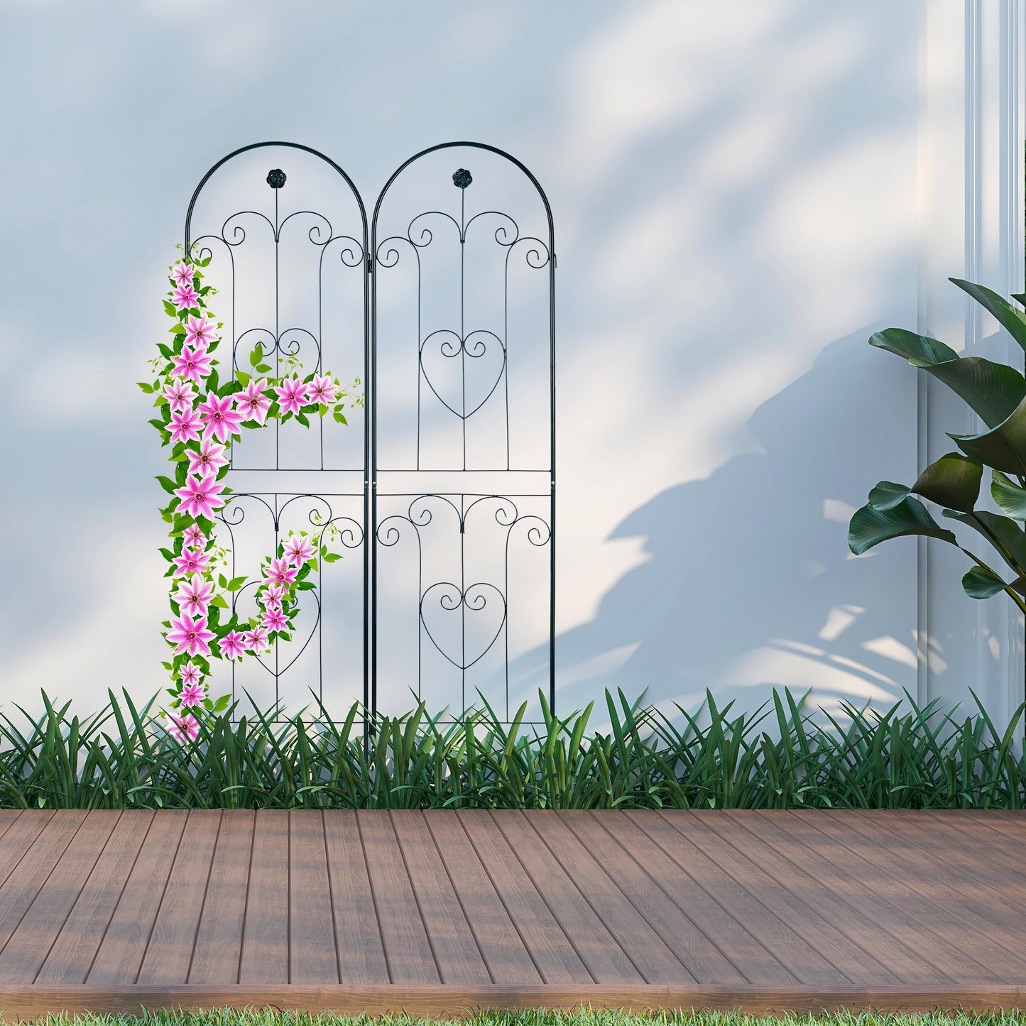 Relaxdays Trellis Set of 2, Metal, 180 x 50 cm, Garden Climbing Aid, Vintage, Arch, Freestanding, Dark Green
