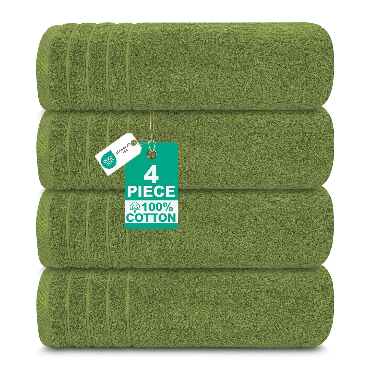100% Cotton Extra Large Bath Towels Set of 4 (76x152cm) - Forest Green