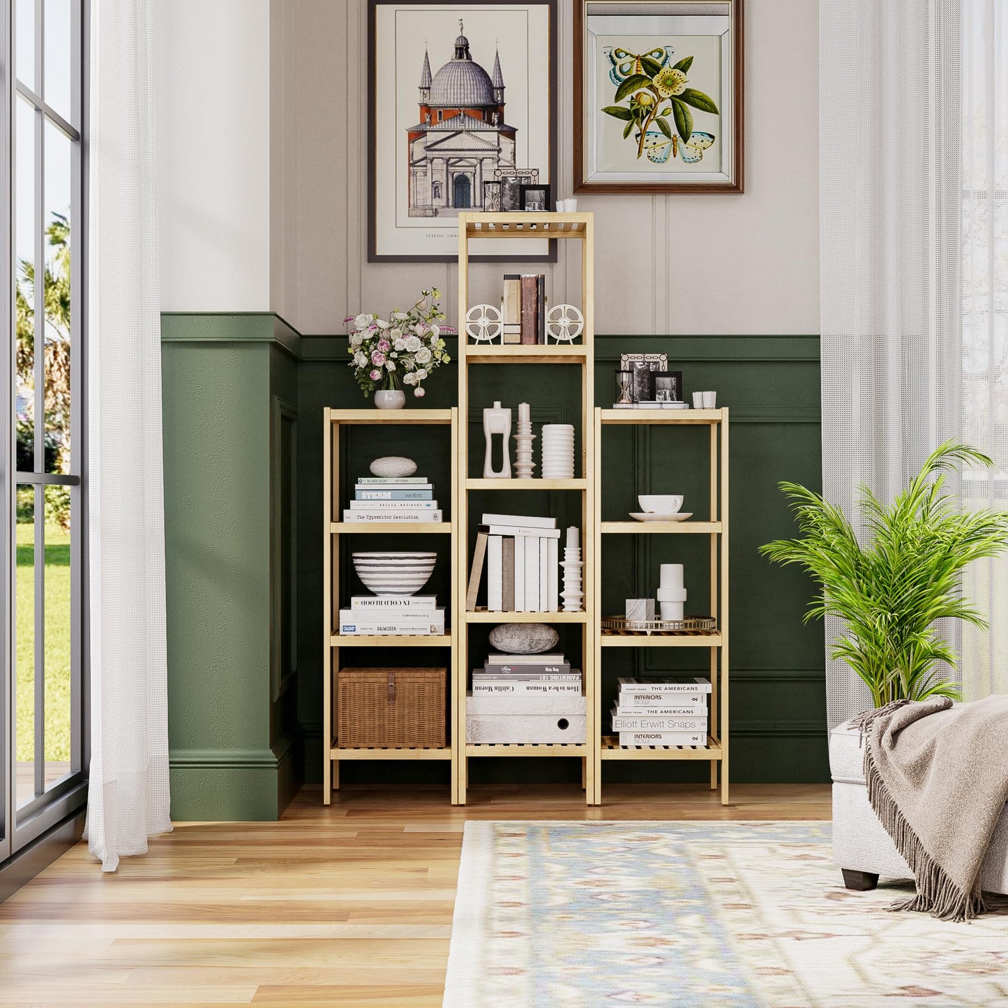 SMIBUY Bathroom Storage Shelf, 5-Tier Bamboo Rack Organizer, Multifunctional Shelving Unit for Living Room Bedroom Kitchen (Natural)