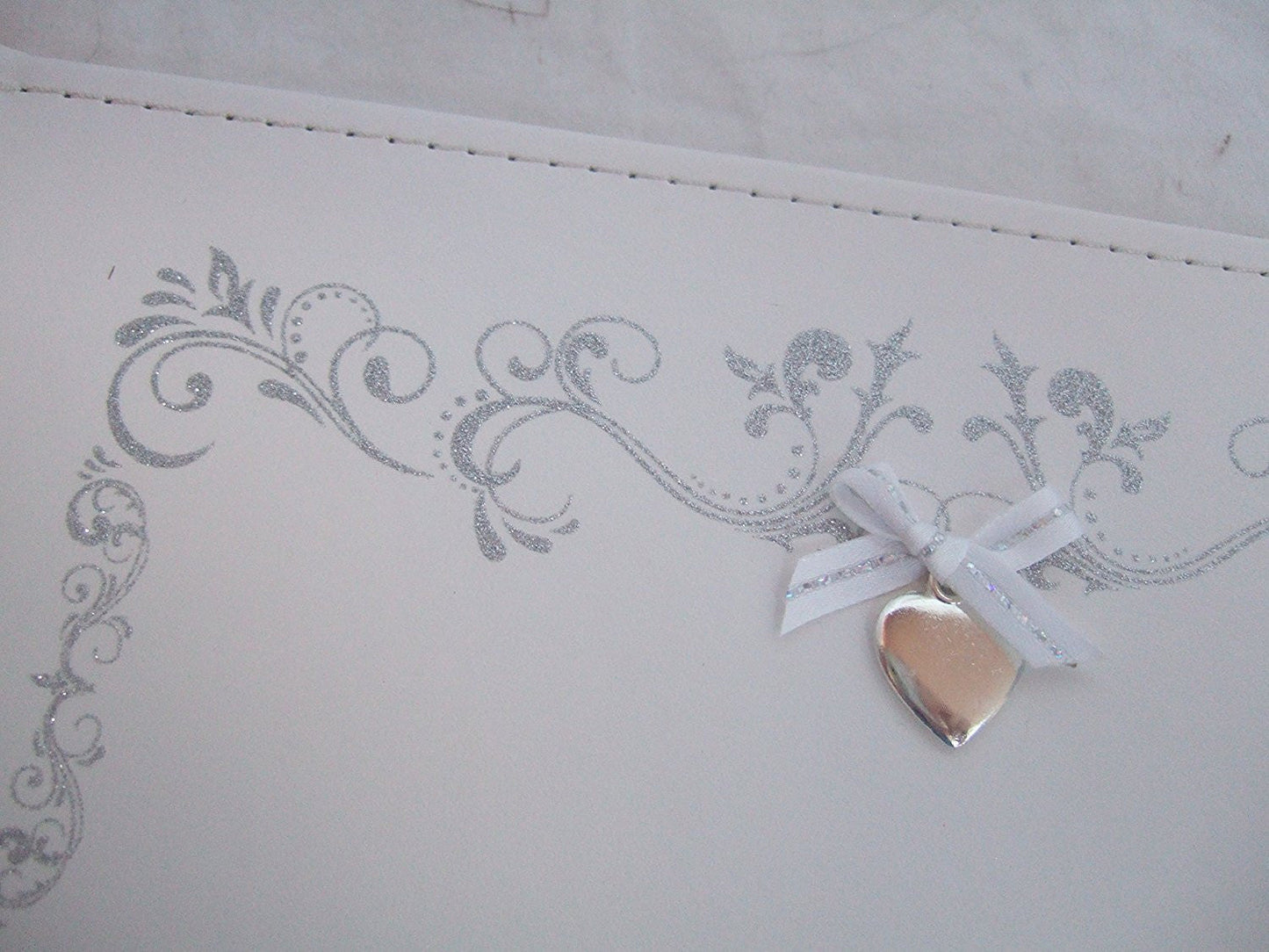 White and Silver Wedding Guest Book with Love Heart Motif - 40 Double Sided Pages