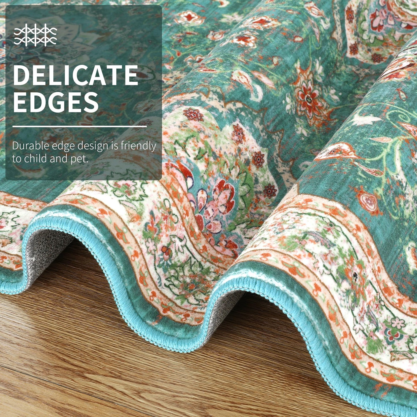 Enyhom Hallway Runner Rug, Green 80 x 200cm Non Slip Entrance Carpet Runner Long Vintage Floral Laundry Room Runner Area Rug Washable Kitchen Floor