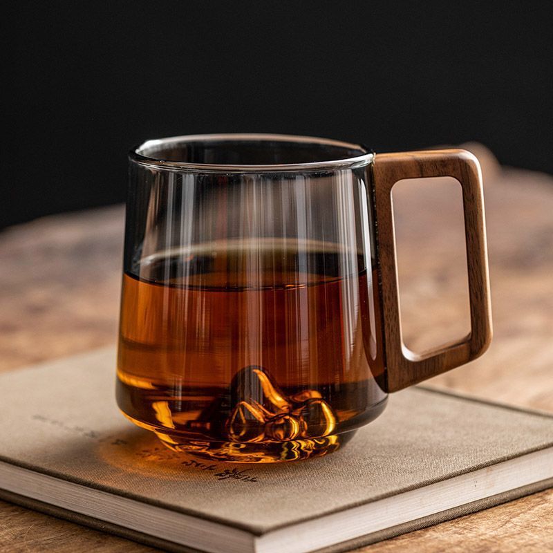 Wooden Handled Mountain View Drinking Cup, Premium Quality Bubble Cup for Home & Office
