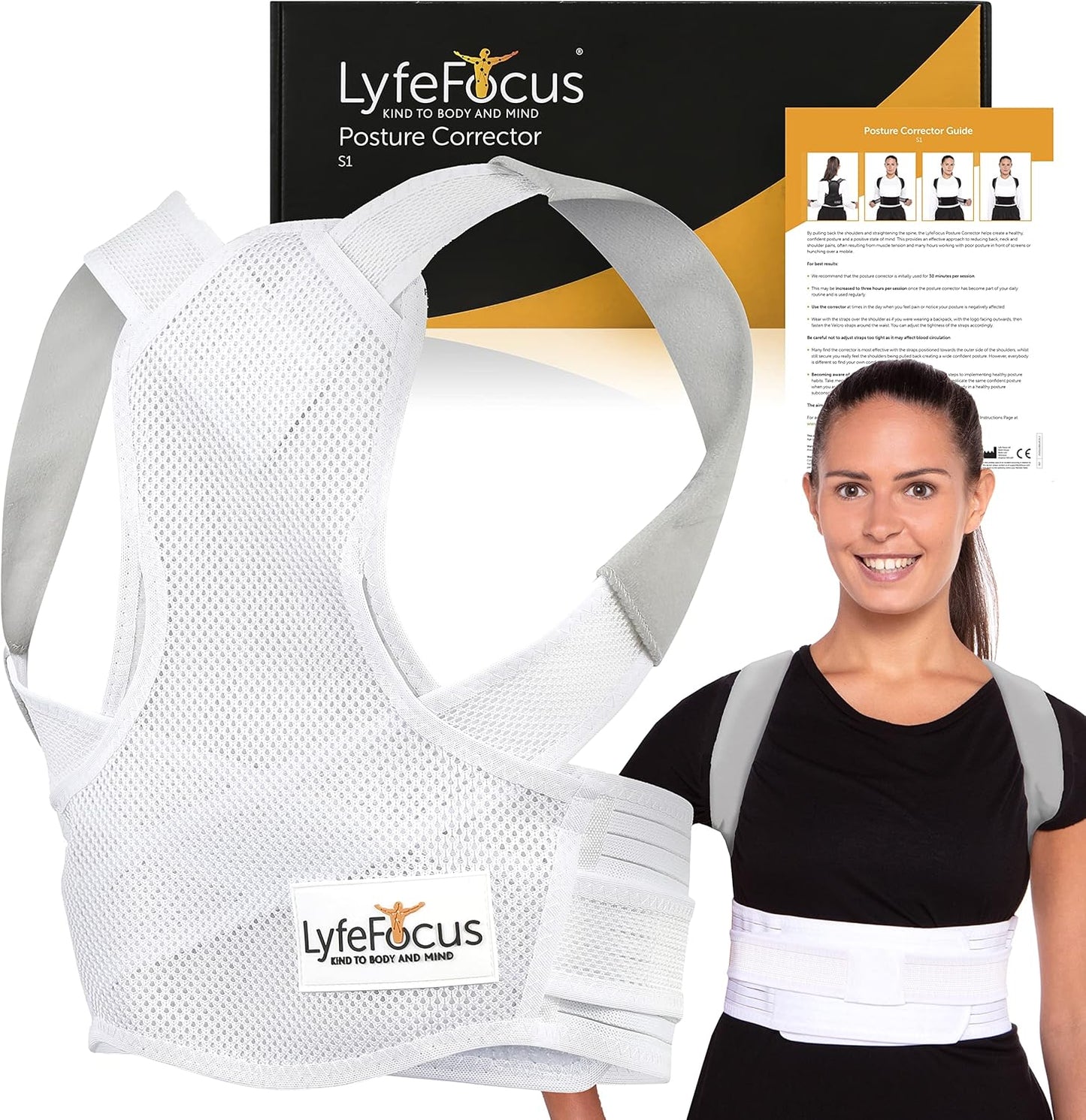 LyfeFocus S1 Back Posture Corrector (White, Large) New but open, scruffy packaging