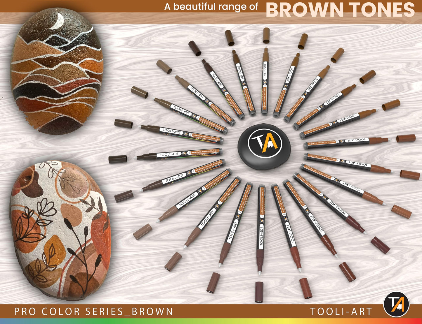 Acrylic Paint Pens 22 Brown Tones Assorted Pro Colour Series Markers Set 0.7mm Extra Fine Tip for Rock Painting, Glass, Mugs, Wood, Metal, Canvas,
