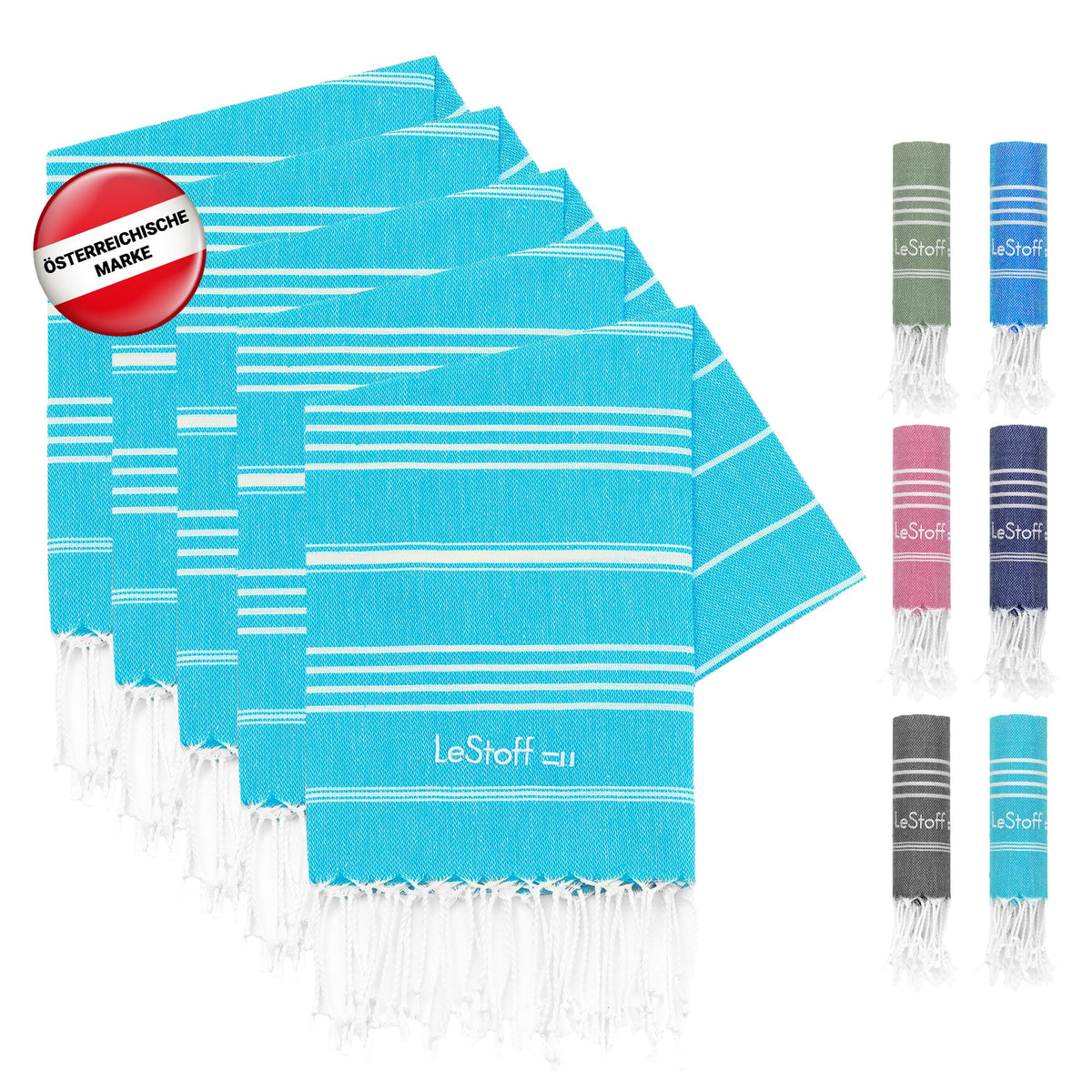 LeStoff Set of 5 Hammam Towels 50 x 100 cm - 100% Organic Cotton, Prewashed, Sustainable, Lightweight, Compact, Absorbent & Quick Drying - Towel Set