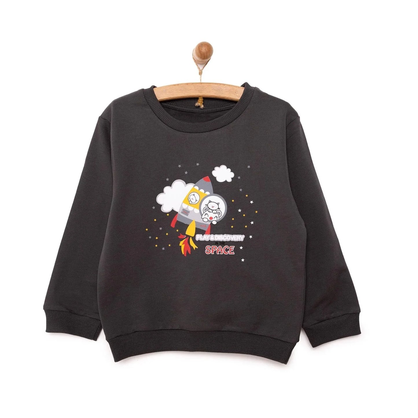 HelloBaby Basic Low Raised Lion Printed Sweatshirt - Dark Grey