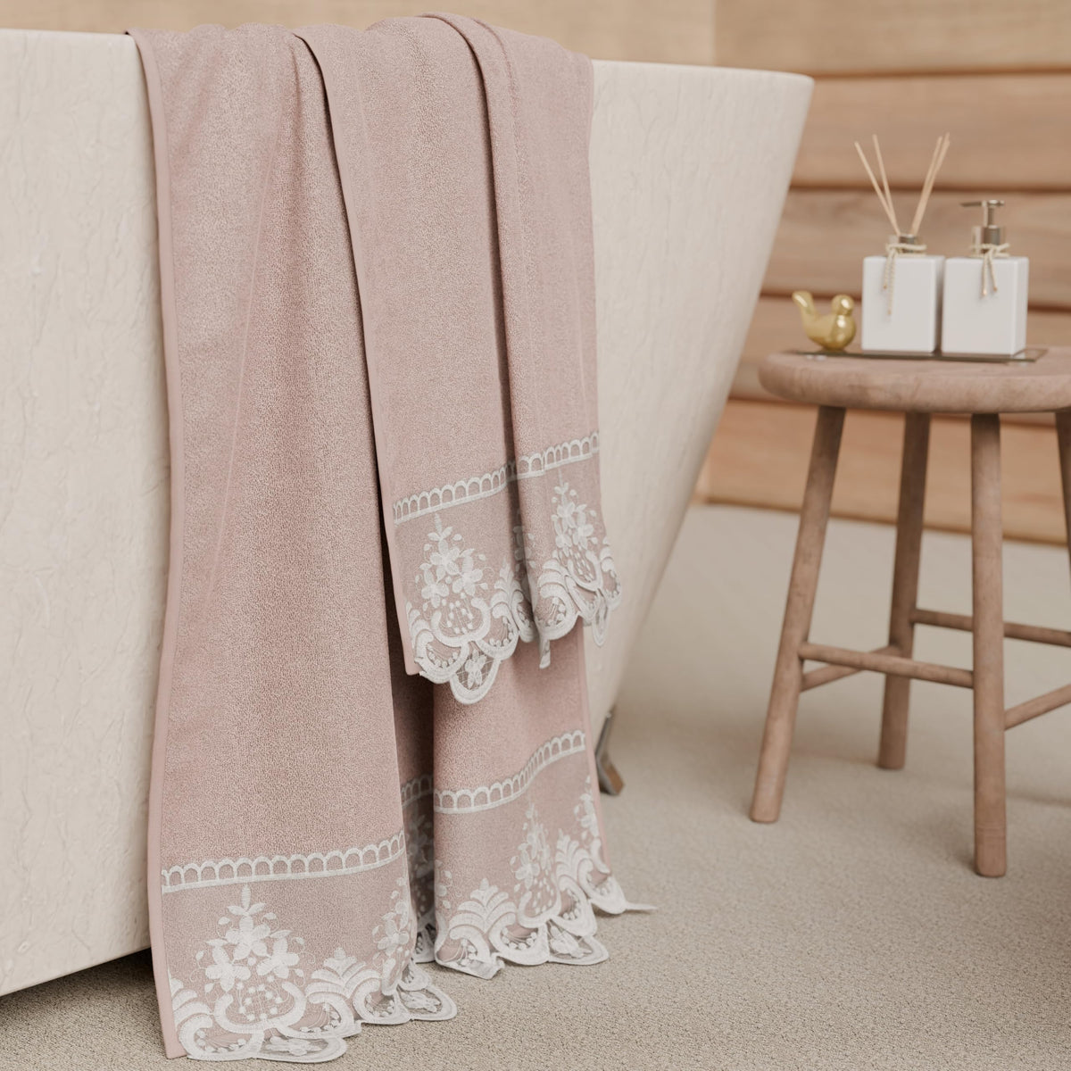 PETTI Artigiani Italiani - 100% Cotton Terry Bath Towels, 1+1 Towel Set, 2 Pieces 1 Face Towel and 1 Hand Towel, Powder