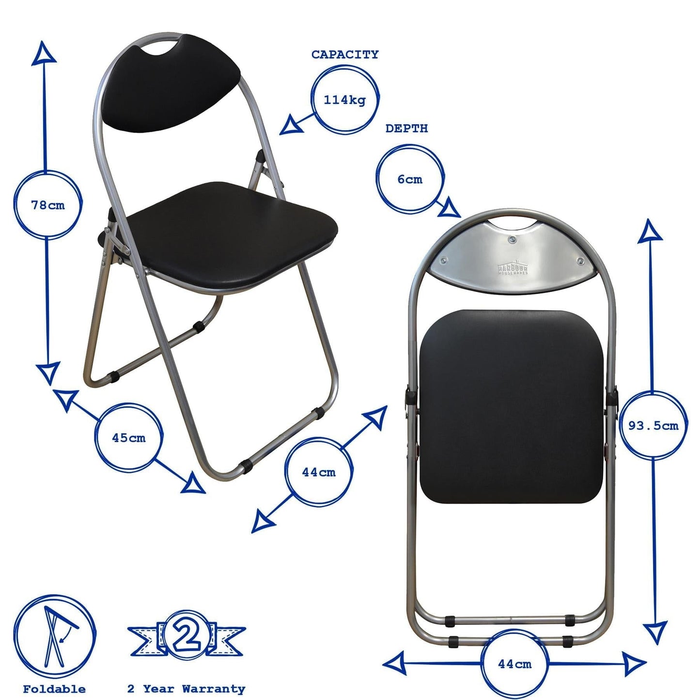 Black Curved Black Framed Padded Folding Chair - Pack of Six