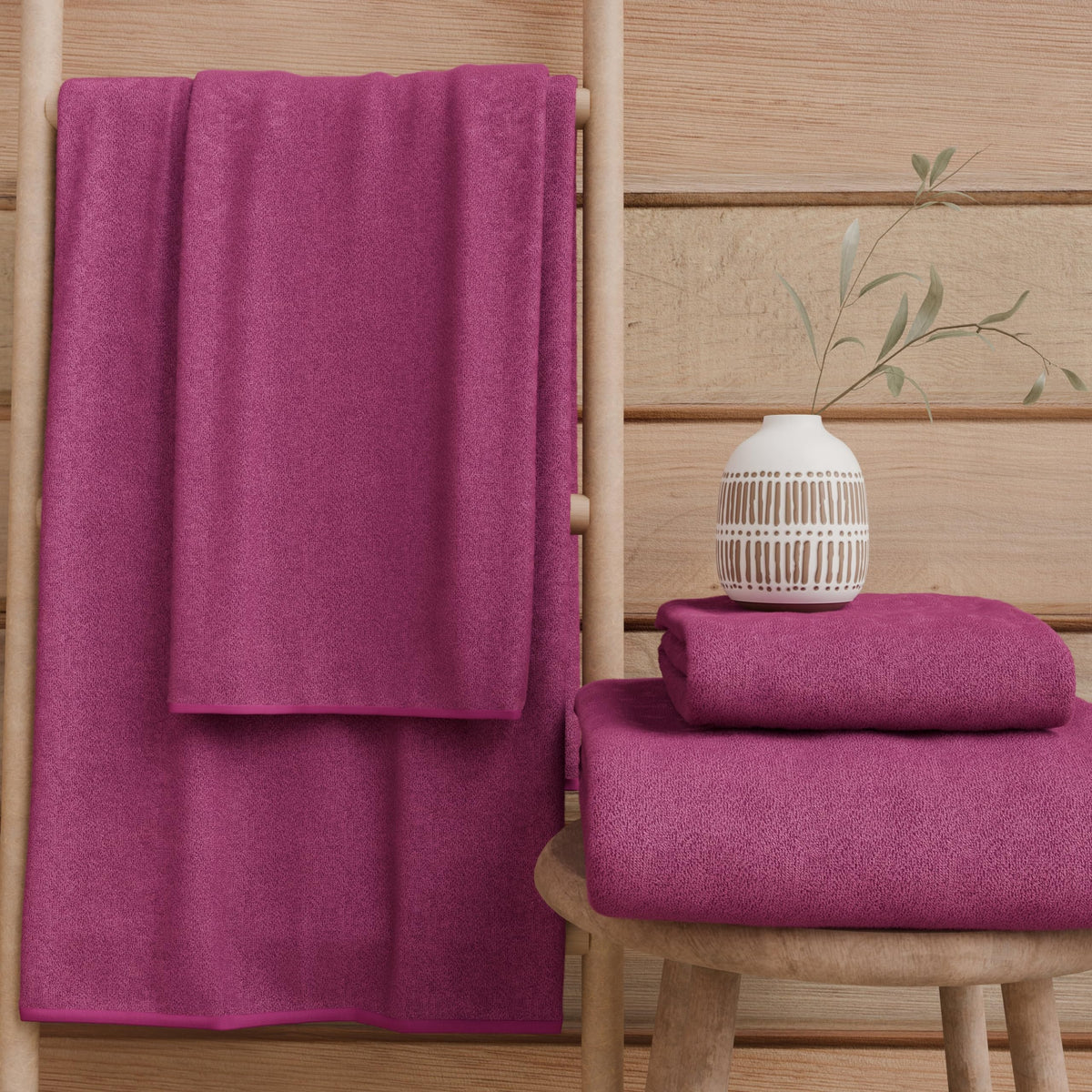 PETTI Artigiani Italiani - 100% Cotton Terry Bath Towels, 1+1 Towel Set, 2 Pieces 1 Face Towel and 1 Hand Towel, Fuchsia Towels