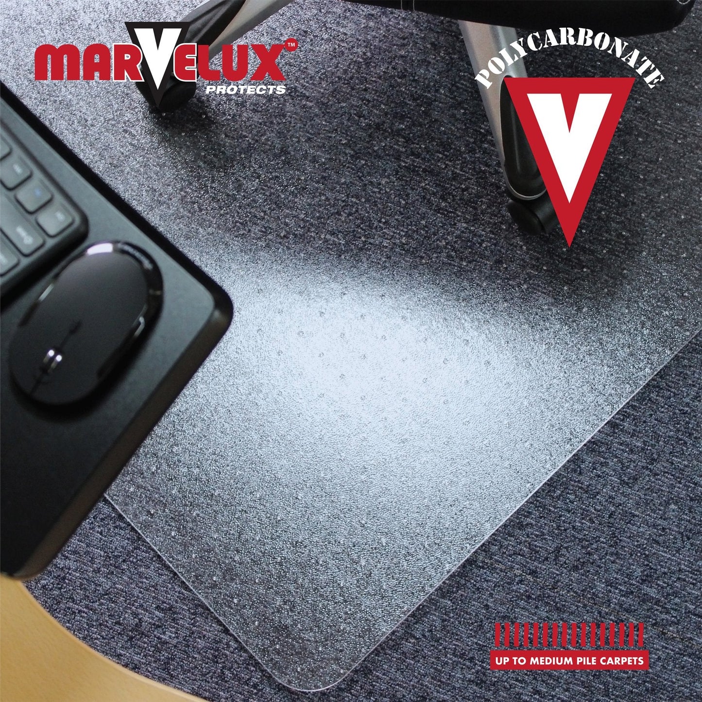 Marvelux 120 x 150cm (47" x 60") Large Heavy Duty Premium Polycarbonate Rectangular Office Chair Mat for Low, Standard and Medium Pile Carpets,