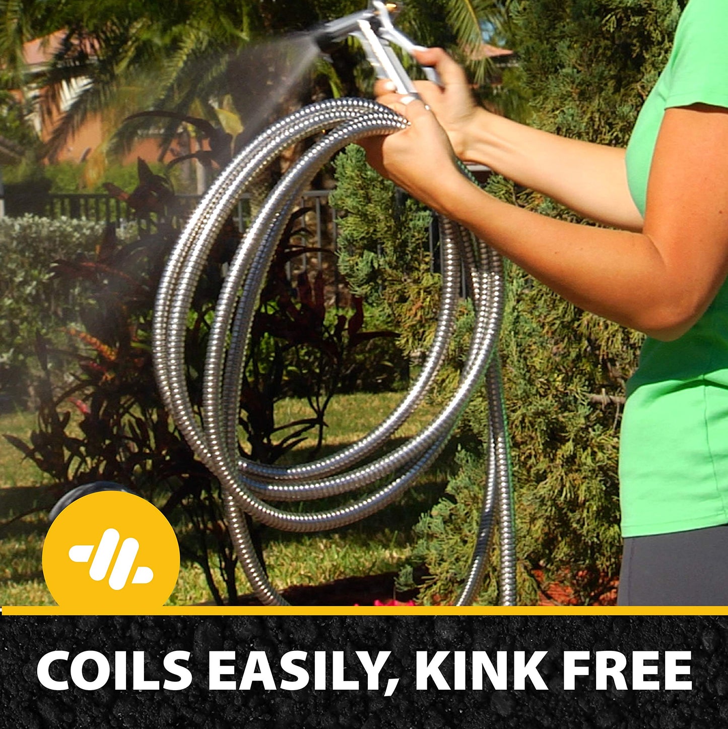 BIONIC STEEL 50 FT Garden Hose Pipe with Nozzle 304 Stainless Steel Metal Hosepipe, Crush Resistant Flexible Hose Pipe, Kink Free Ultra Lightweight