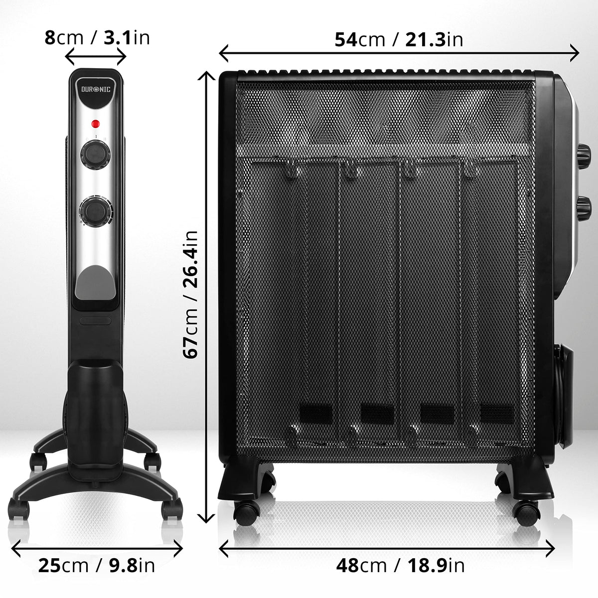 Duronic Electric Heater HV220 Oil Free Radiator Convection Heater Free Standing Radiator Mica Panel Heaters Portable Radiators with Micathermic Panels