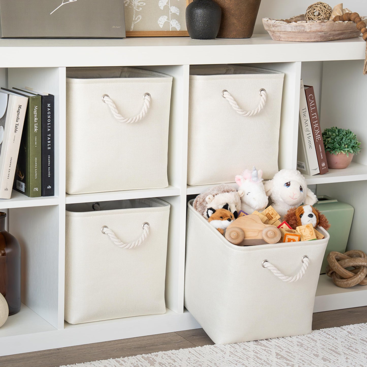 OrganiHaus Fabric Storage Boxes, Set of 3 Foldable 30X30 Cube Organiser Bins with Rope Handles for Shelves, Nursery & Closet