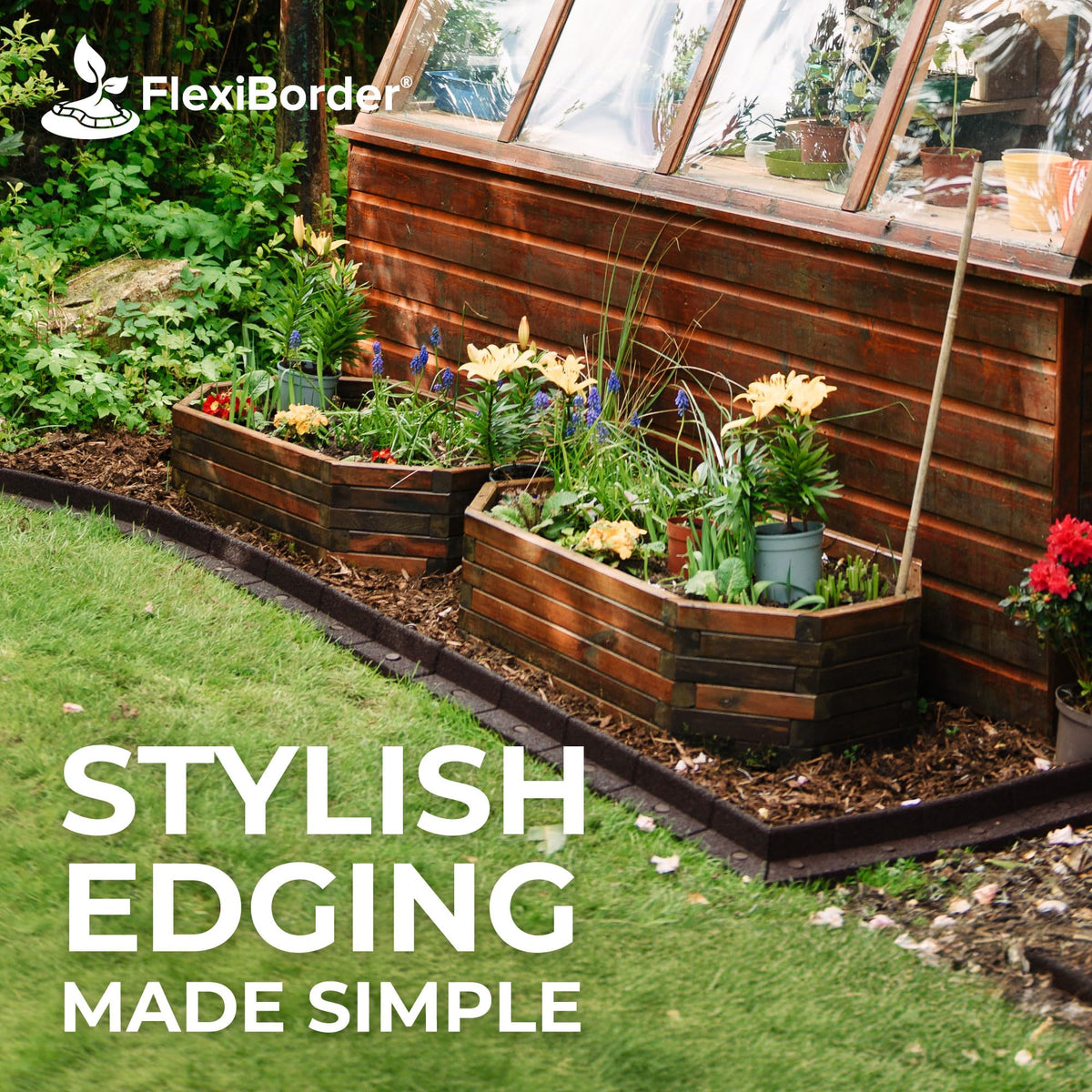FlexiBorder - Lawn Edging - Flexible Garden Edging Border for Grass Lawns - Pathways - Raised Borders - Artificial Grass - Terracotta - 6 x 1m Lengths