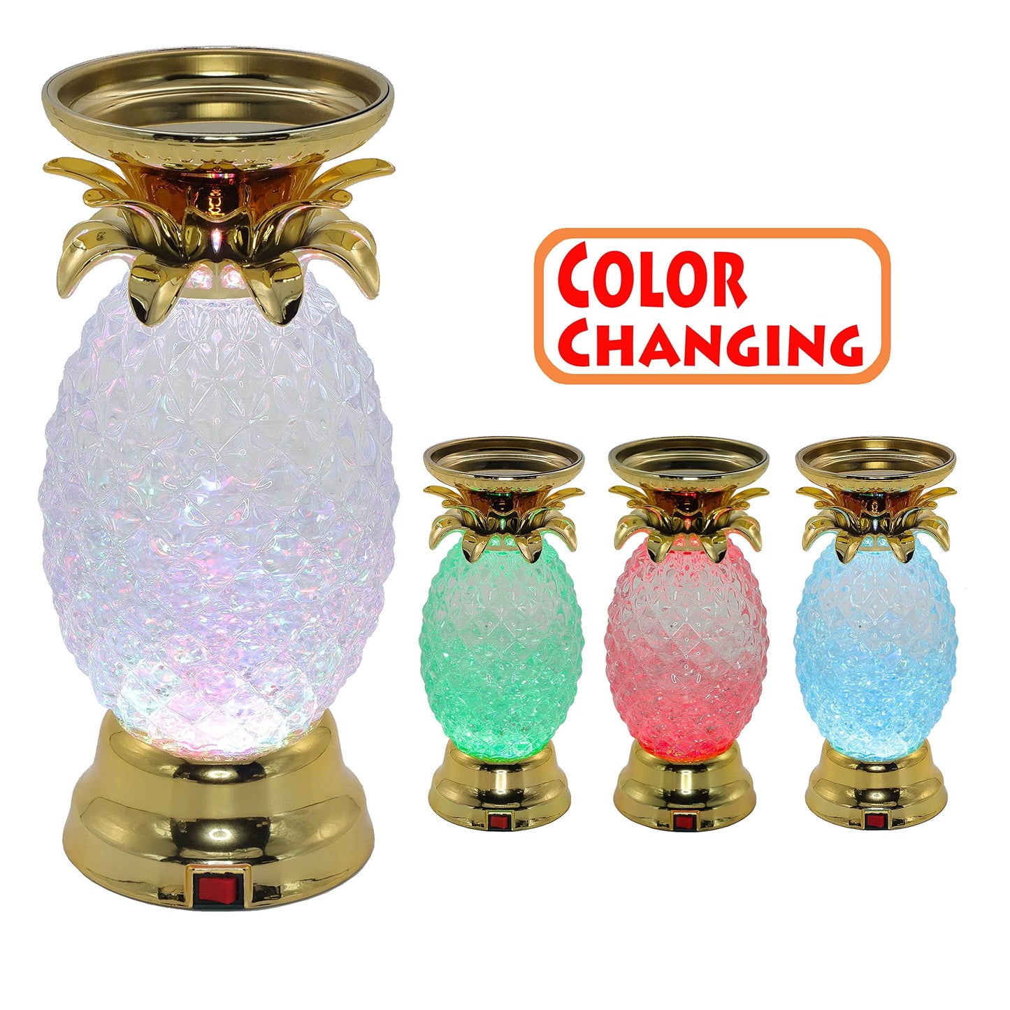 YAKii 9.5" Pineapple LED Color Changing Shine Candle Holder,Swirling Water Waves Lamp Kid Safe Battery/USB Cable Operated,Table Lamp Candle Holder
