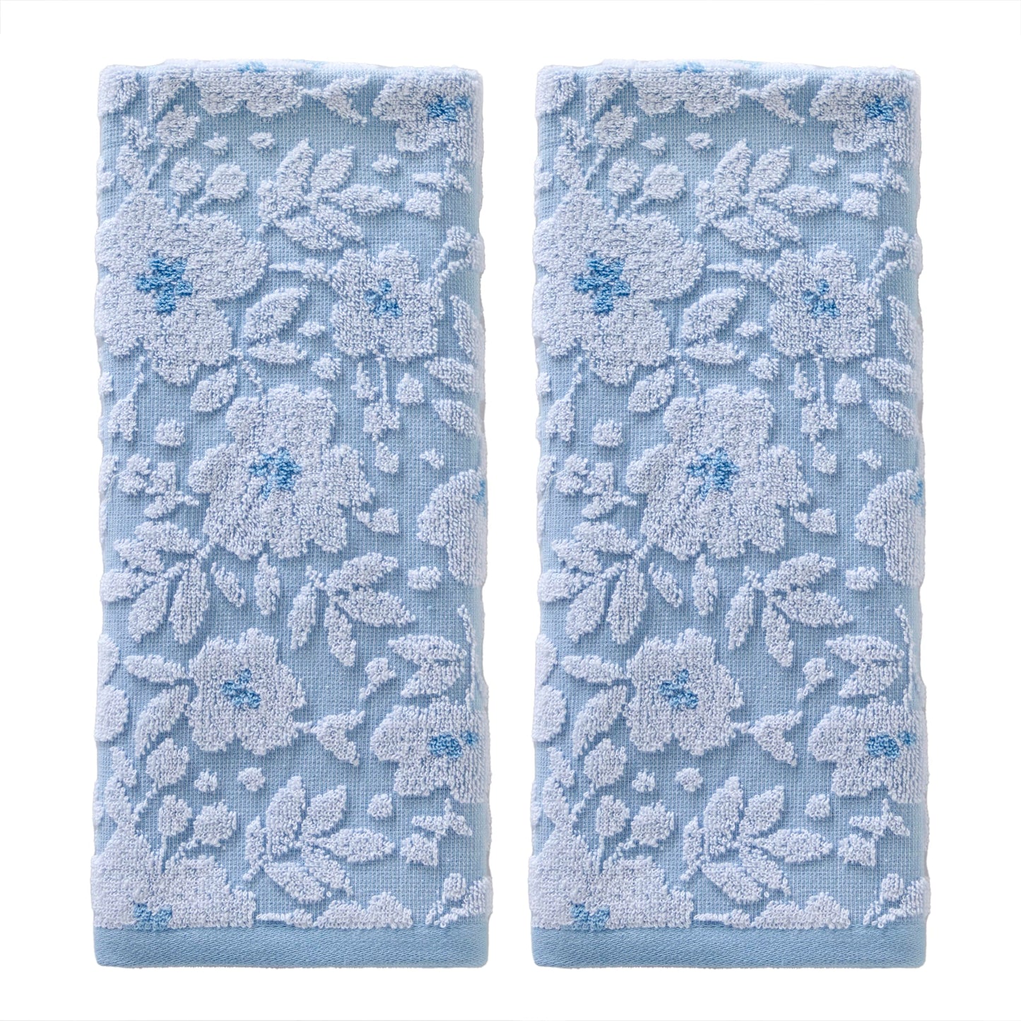 SKL Home Floral Jacquard Hand Towel Set, Sky Blue, 2 Count