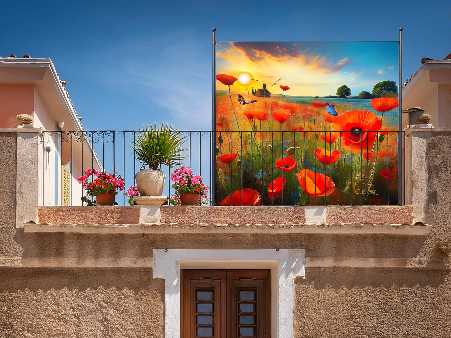 Poppy Meadow Room Divider Screen 180 x 180 cm Balcony Garden Privacy Screen