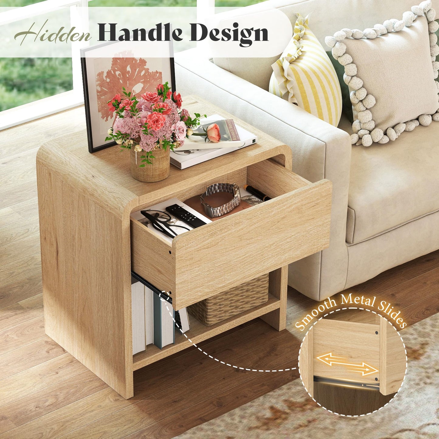 LUXOAK Bedside Tables, Oak Effect, Set of 2