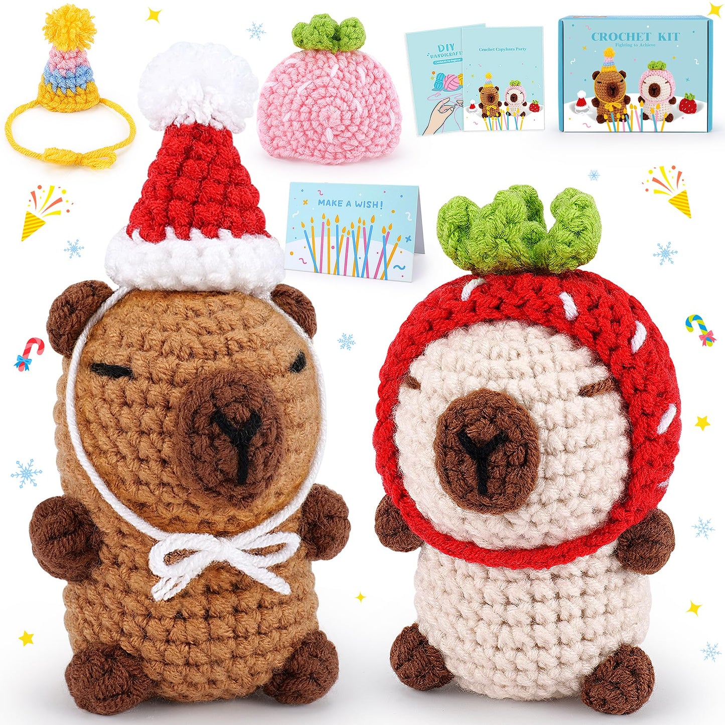 Capybara Crochet Kit for Beginners Animal Knitting Kit Animal Crochet Capybara Kits Crochet Animals with Video, Christmas Decor Crochets Starter Kit