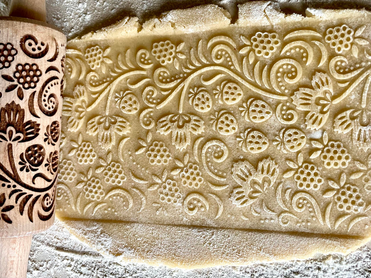 SEASONS 3 Mini Embossed Rolling Pin Set. Wooden Laser Cut Mini Rolling Pins for cookies or clay with spring flowers, tulips, daffodils, strawberries,