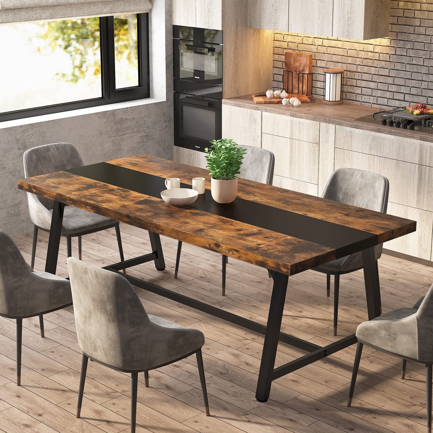 Tribesigns Dining Table for 8 People, 70.87-inch Rectangular Wood Kitchen Table with Strong Metal Frame