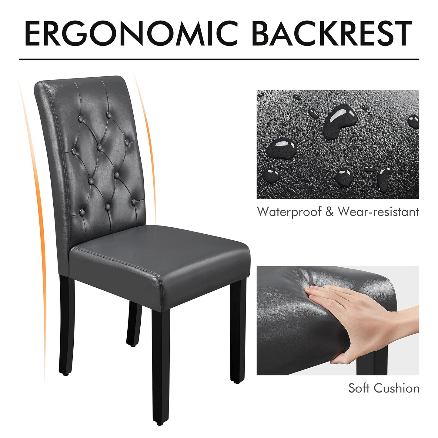 Yaheetech Faux Leather Dining Room Chairs Set of 2 with High Back, Grey