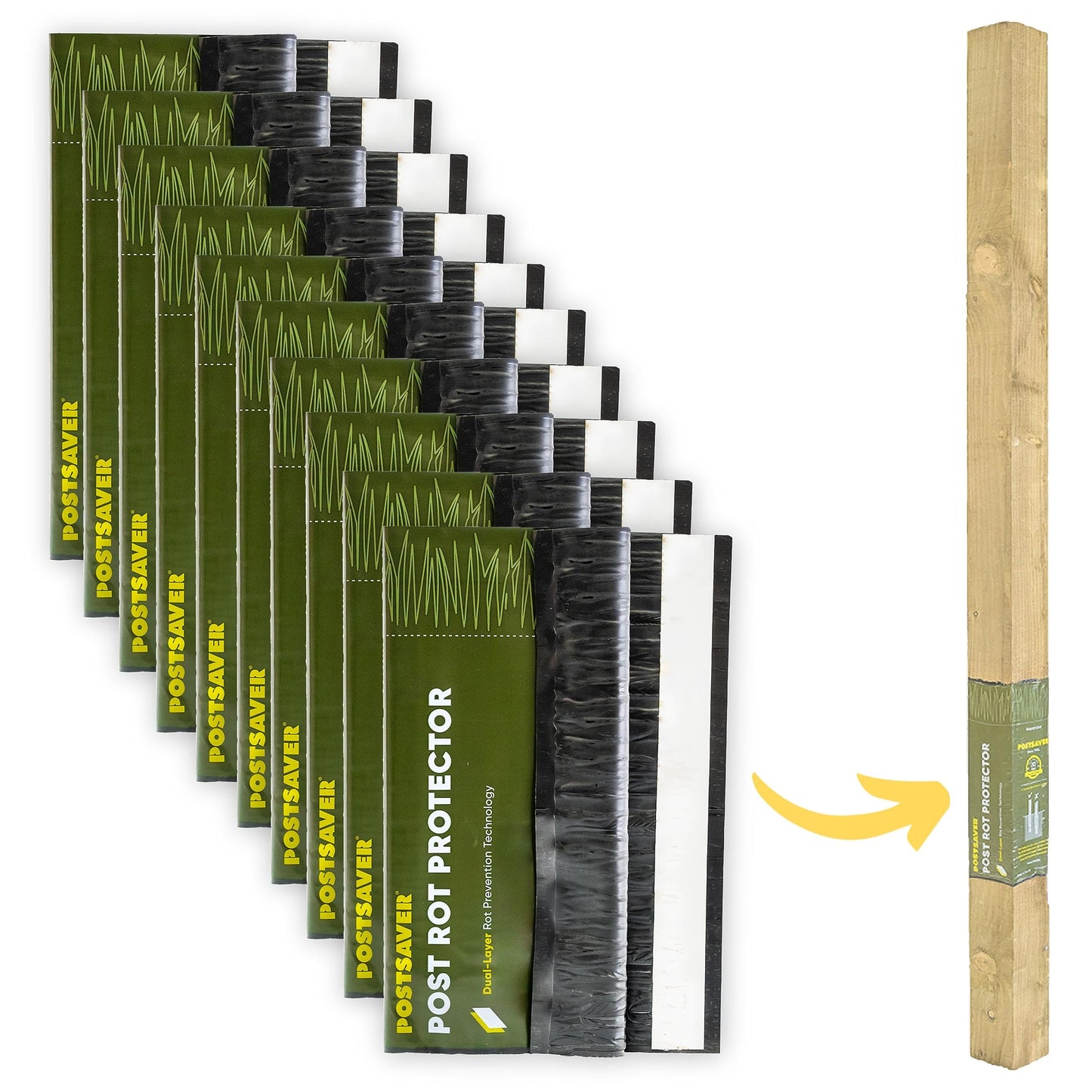 Postsaver Pro-Wrap Standard Fence Post Sleeve | Post Saver Dual-Layer Rot Protector | 20-Year Post Replacement Guarantee | Fits 3x3? to 4x4" Square