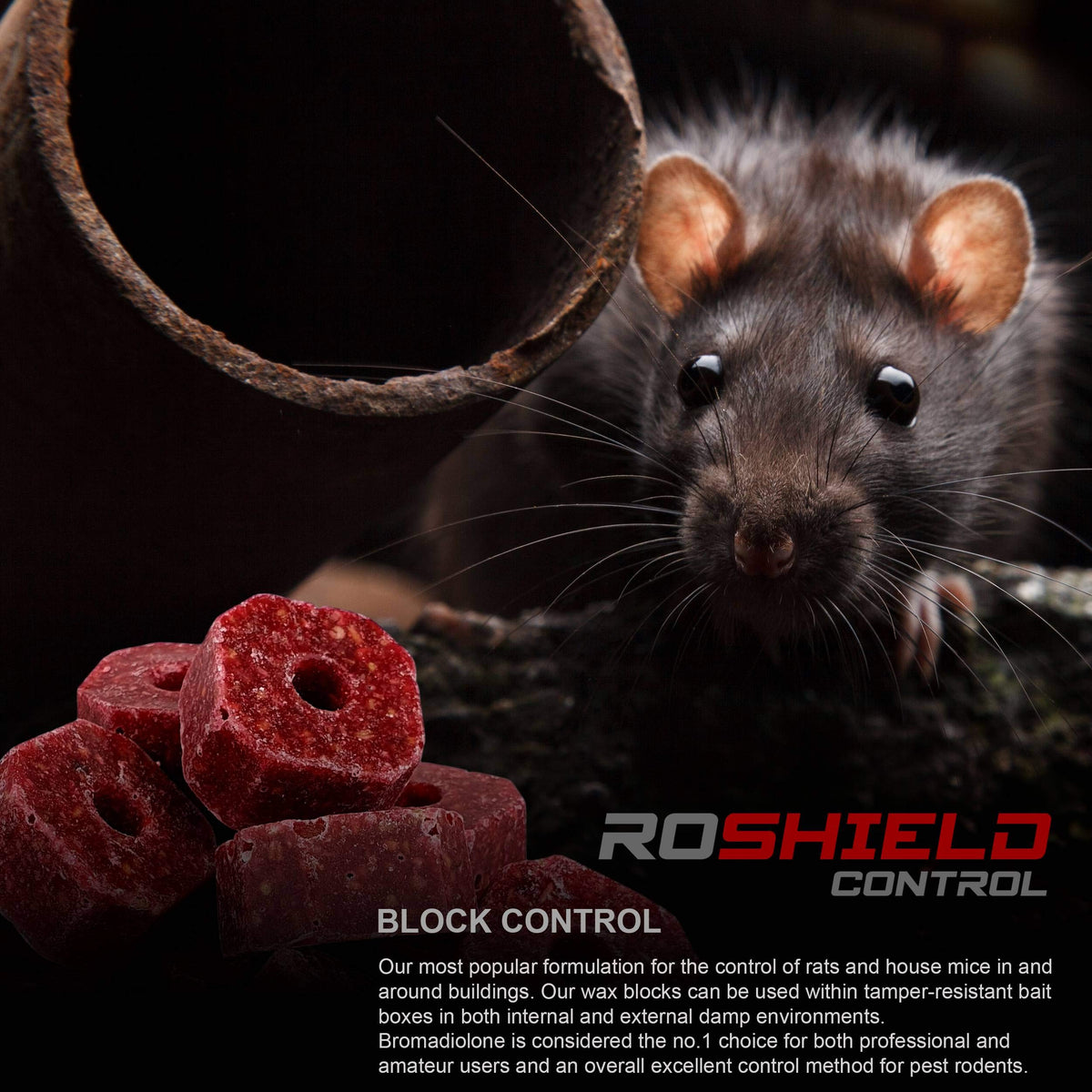 ROSHIELD 3kg Wax Block Bait for Rat & Mouse Killer Poison Control - Indoor, Outdoor All-Weather Rodent Bait Station Refill Packs (300g x 10 Packs)