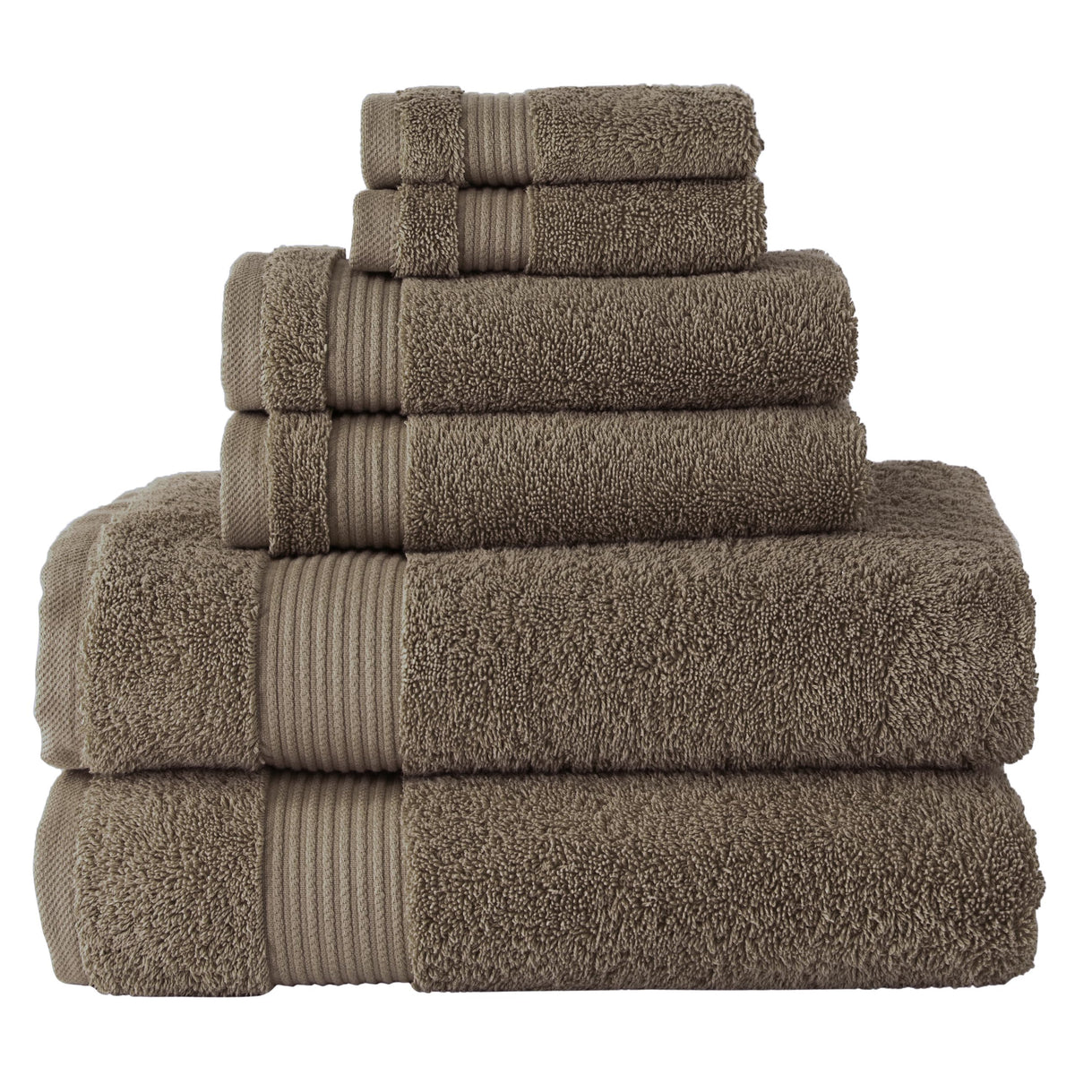 BERIBO Turkish Towel Set 100% Cotton (Serenity) 6 Pieces, 620gsm (Coffee)
