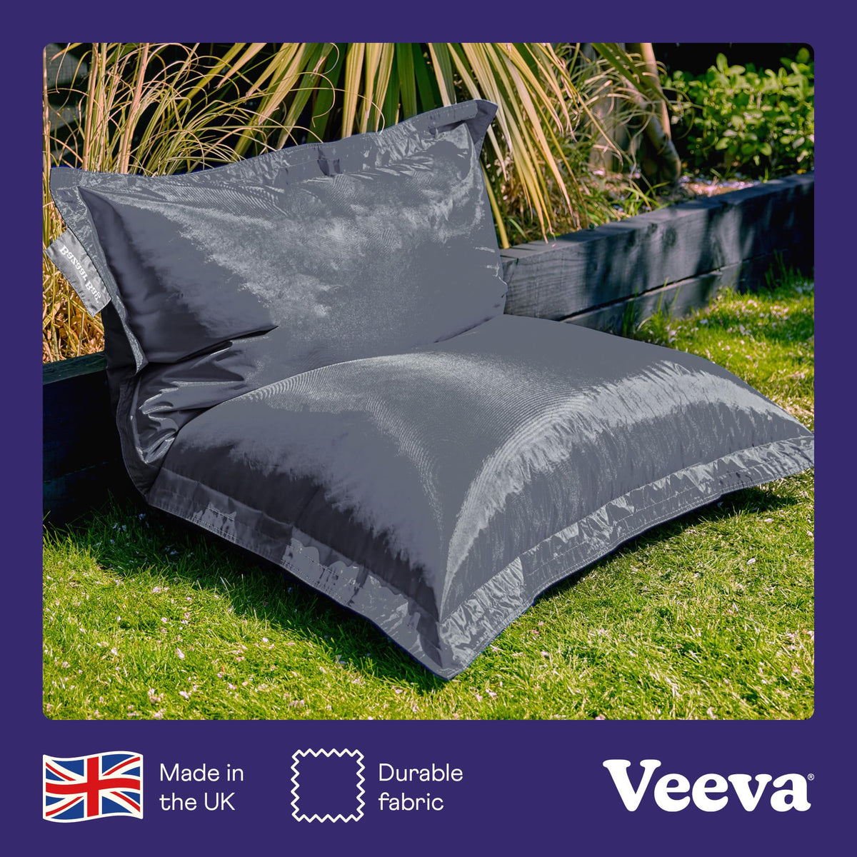Bean Bag Bazaar Giant Bean Bag, Slate Grey, Water-Resistant Fabric, Large Outdoor Floor Cushion with Filling Included, 180cm x 140cm, Garden Chairs,