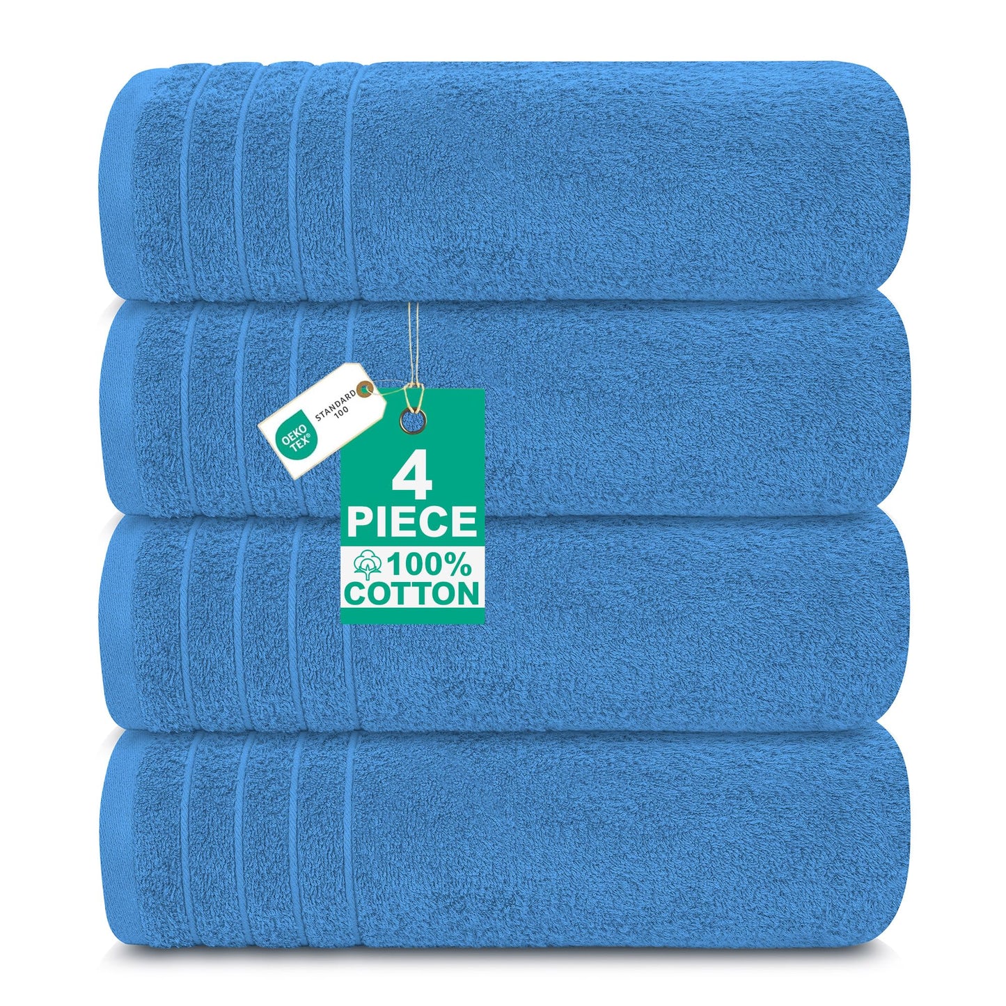 100% Cotton Extra Large Bath Towels Set of 4 (76x152cm) - Medium Blue