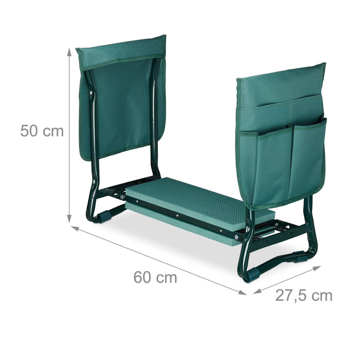 Relaxdays Garden Kneeler & Seat, Soft Knee Pad, 2 Side Pocket Bags, Foldable, 2in1, Up To 150 kg, 50x60x27.5cm, Green