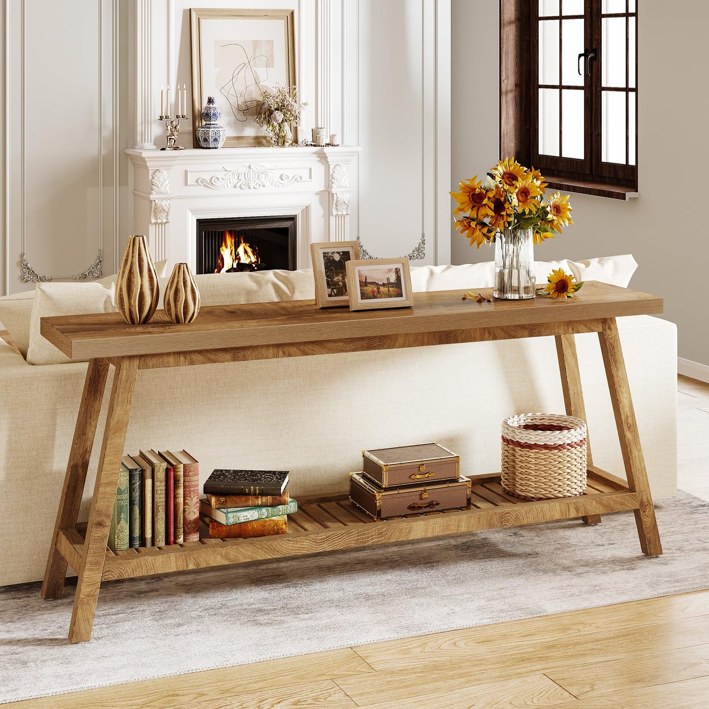 Tribesigns Console Table for Hallway Slim, 180cm Extra Long Enrtyway table with Storage Farmhouse 2-tier Wooden Sofa Meuble for Living Room
