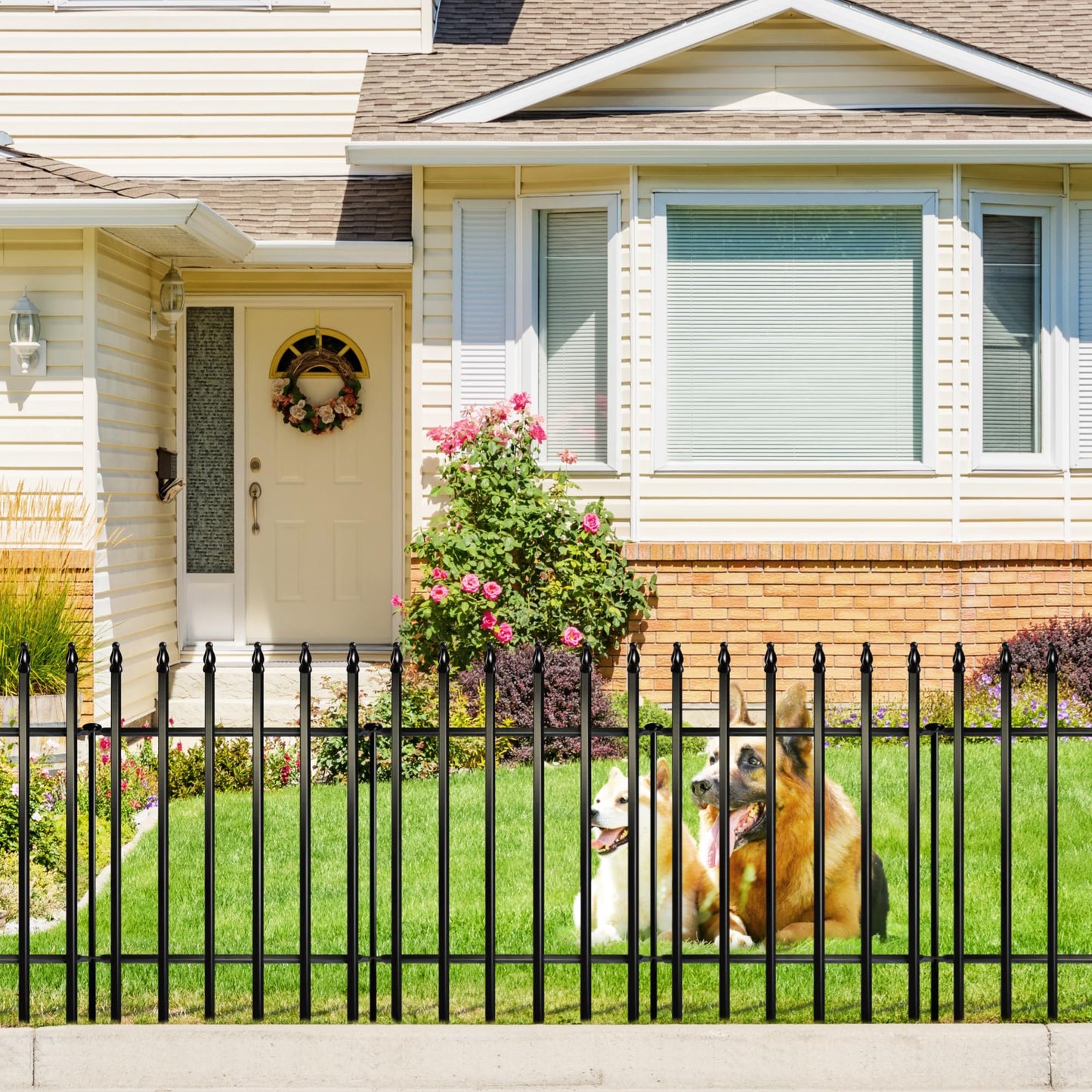 Thealyn Metal Garden Fence Decorative Fence 71cm High x 56cm Wide (5 Panels, Total Length 2.75m) No Dig Fence Border Fence Dog Fence Landscape Fencing
