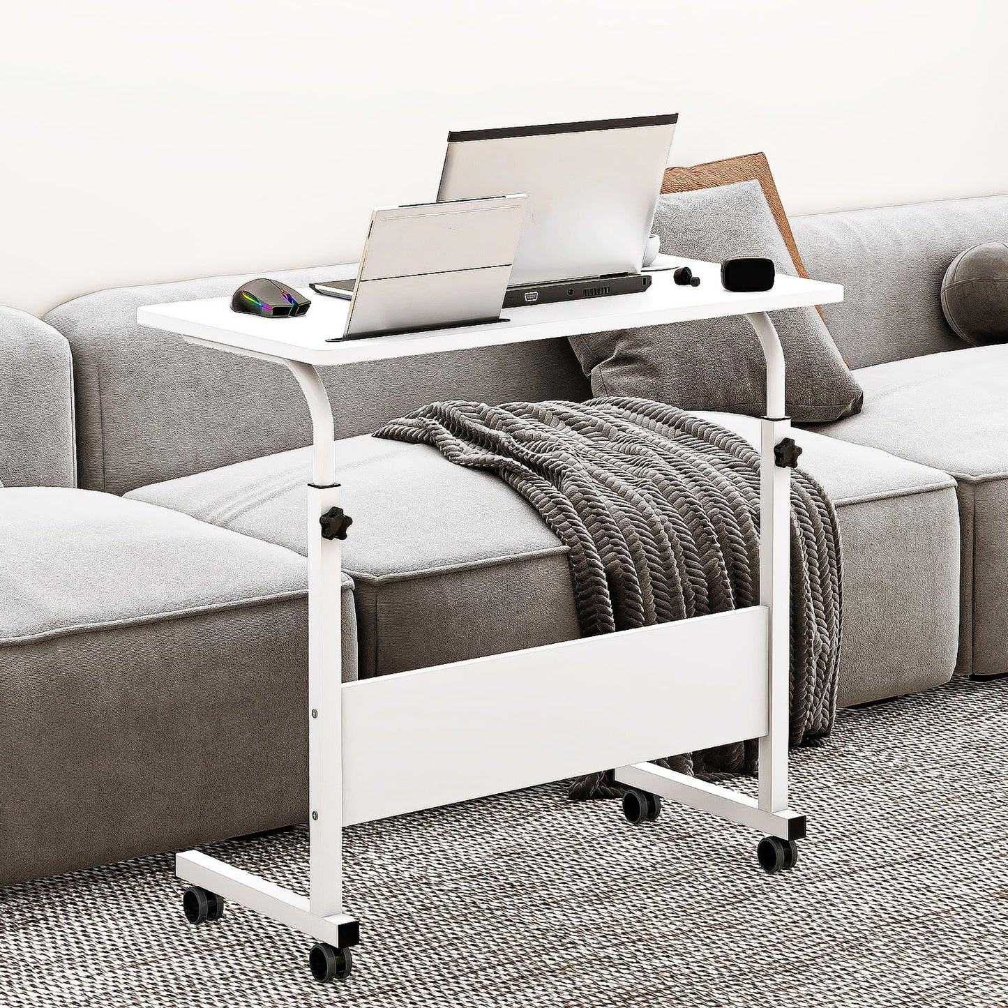 sogesfurniture Height-adjustable laptop table, computer desk with tablet slot, 80 x 40 cm, PC table, sofa table, care table, side table with wheels