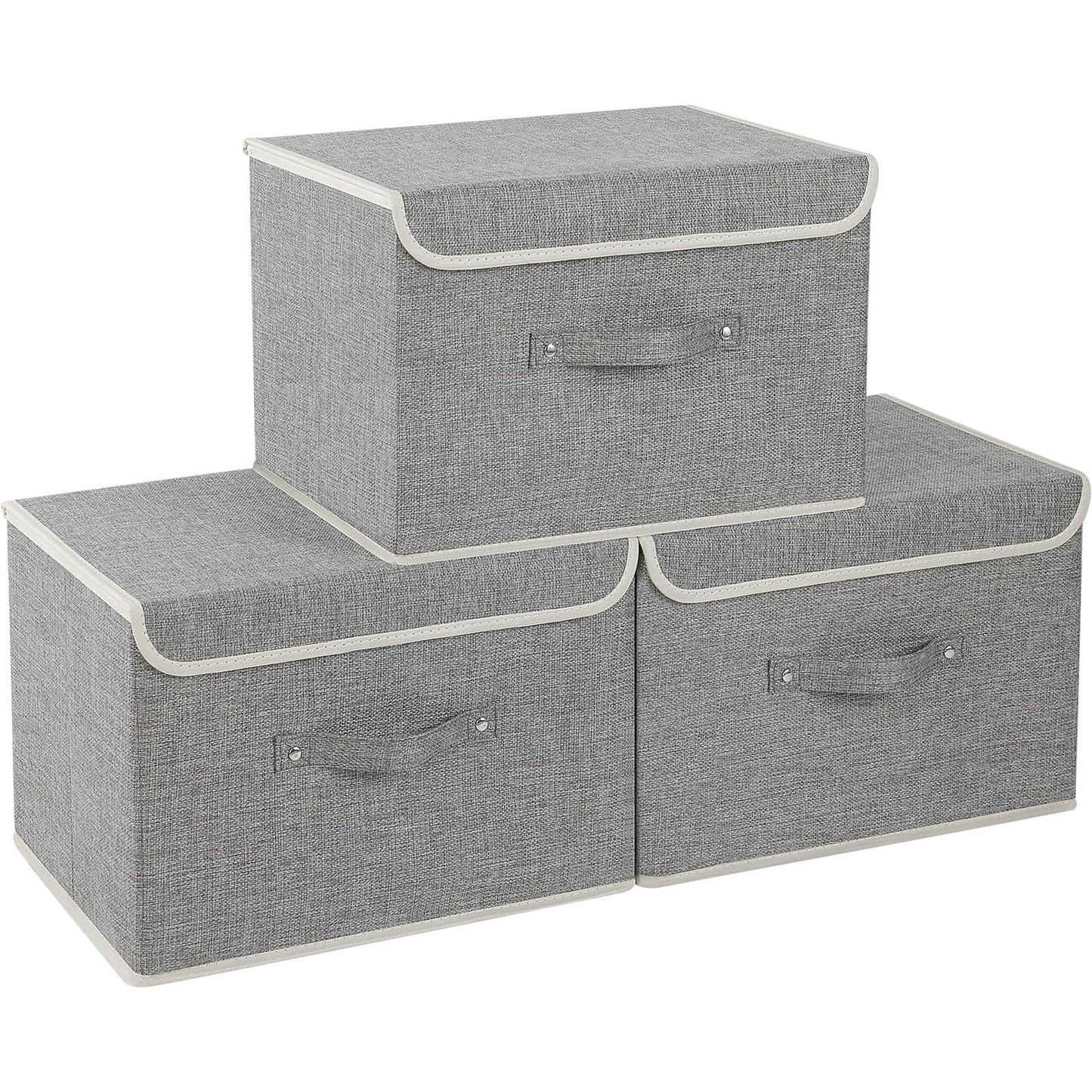 ENUMAIL Foldable Fabric Storage Cubes with Lids,Grey 38x25x25cm,3 Pack