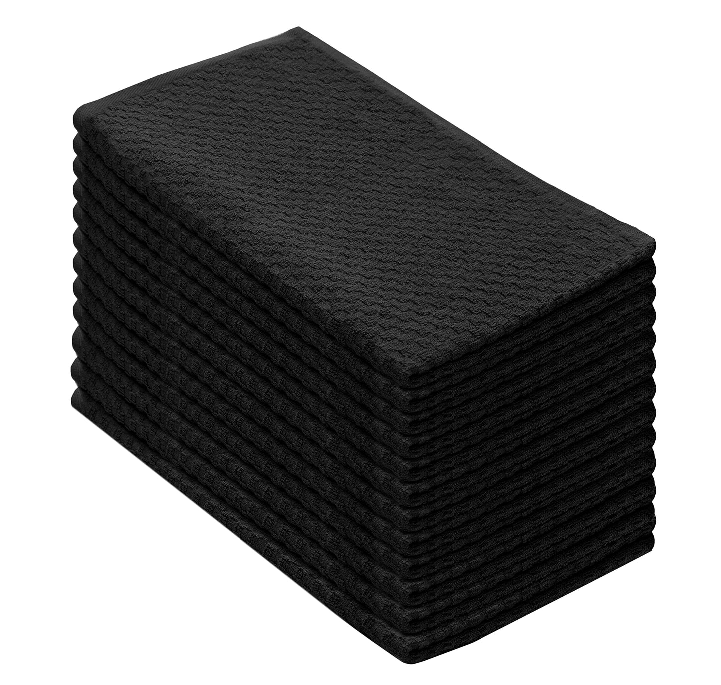 COTTON CRAFT - 12 Pack Black EuroCafe Waffle Weave Terry Kitchen Towels 16x28, 100% Ringspun 2 Ply Cotton Highly Absorbent Low Lint, Professional