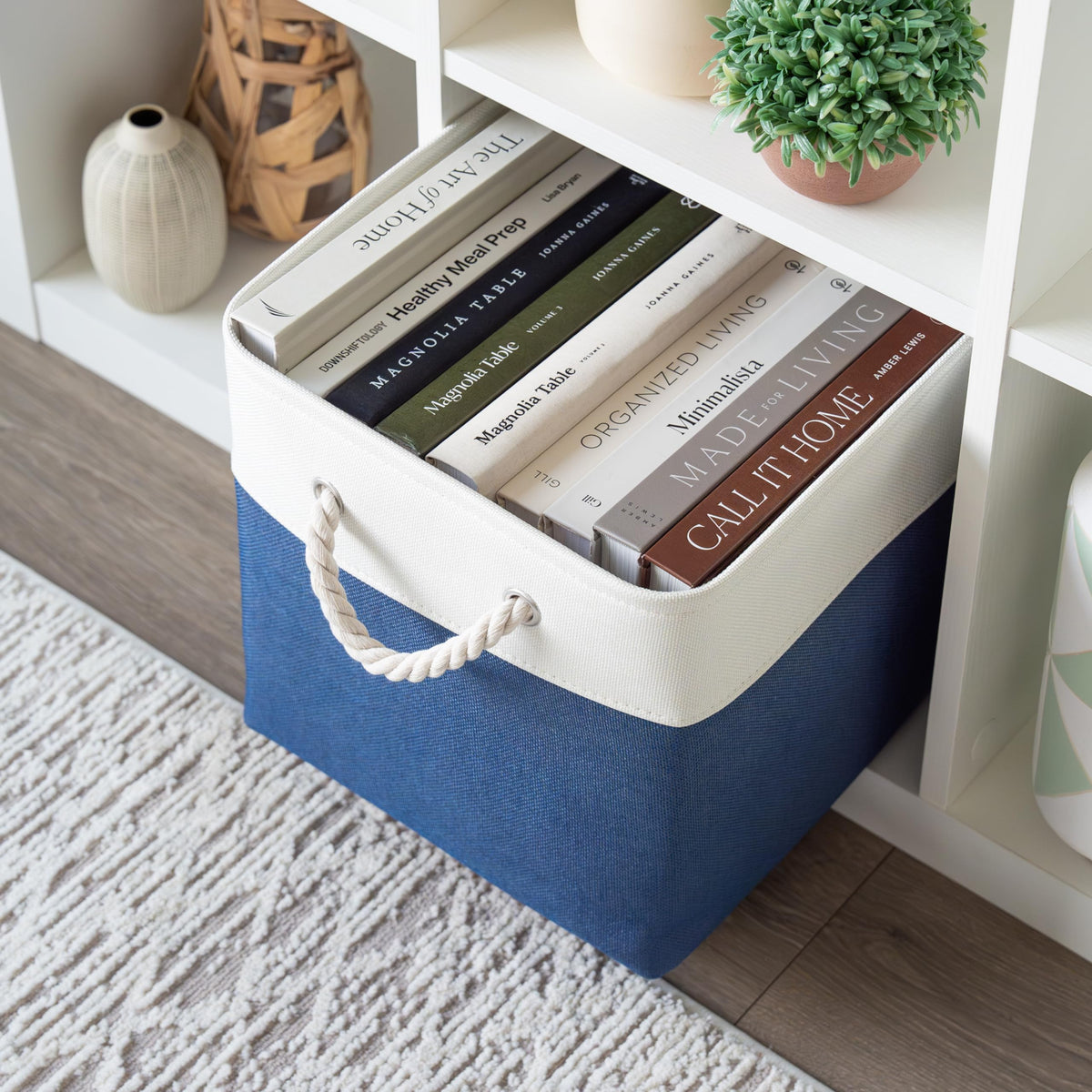 OrganiHaus Fabric Storage Boxes, Set of 3 Foldable 30X30 Cube Organiser Bins with Rope Handles for Shelves, Nursery & Closet