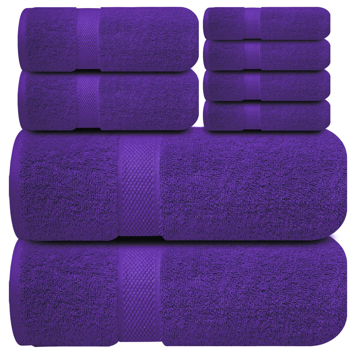 Infinitee Xclusives Premium Bath Towel Set 8-Piece (2 Bath Towels, 2 Hand Towels, 4 Washcloths), Super Absorbent Soft 100% Ring-Spun Cotton for Spa,