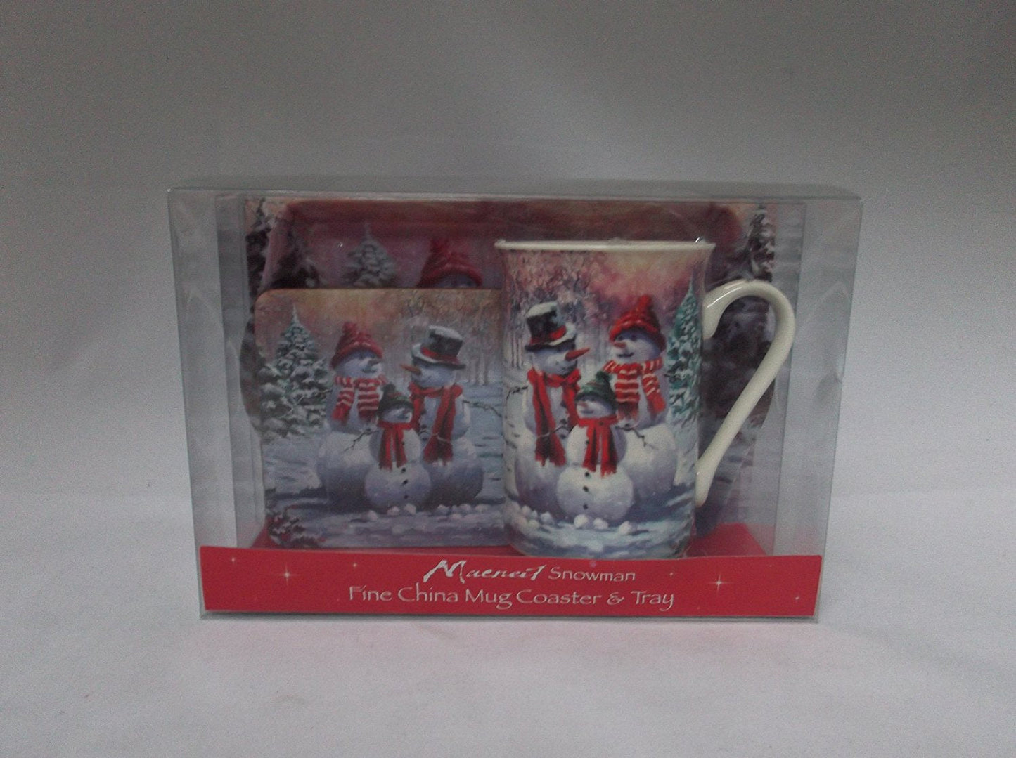Christmas Snowman fine bone china set includes - mug coaster & tray