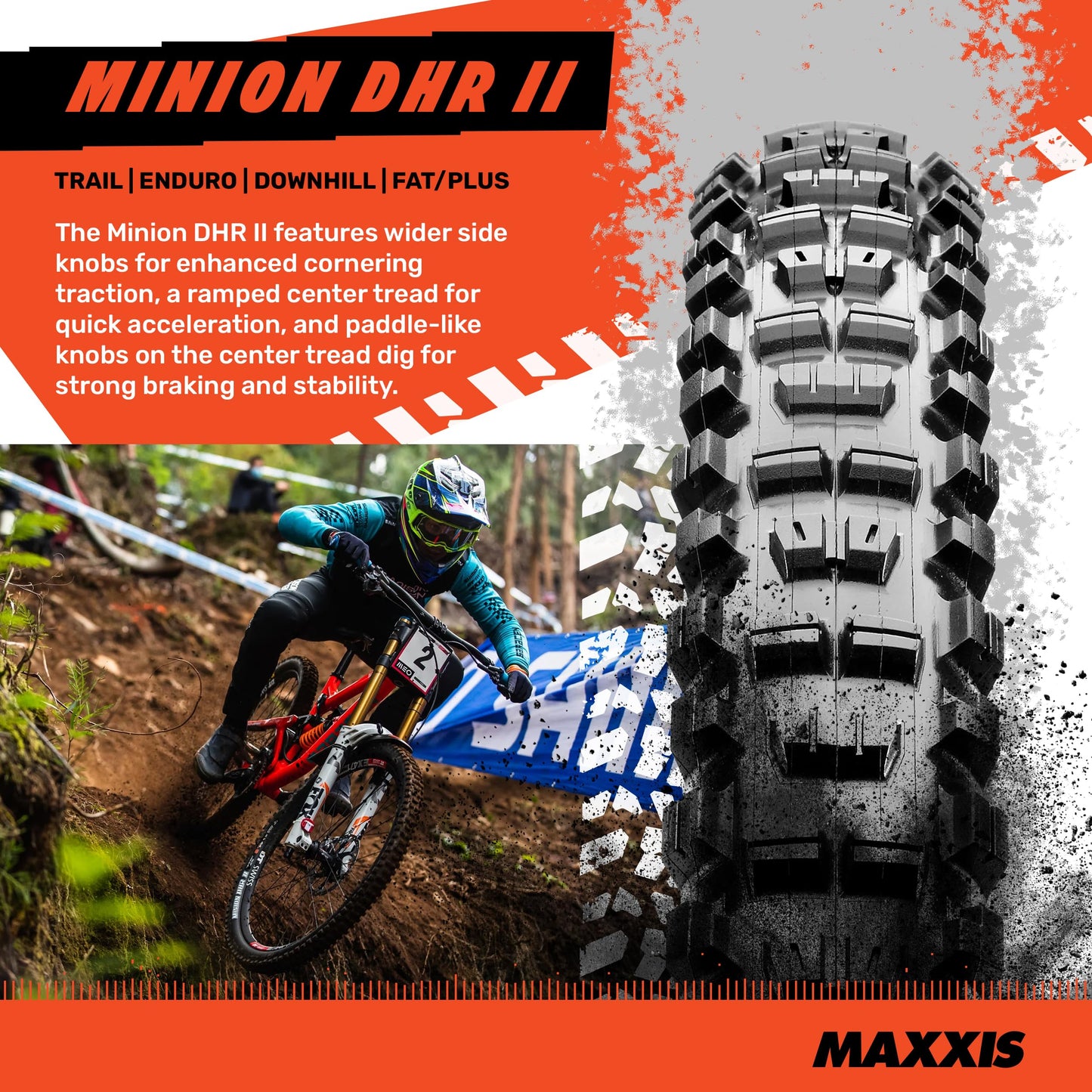Maxxis Minion DHR2 Folding Dual Compound Exo/tr Tyre - Black, 27.5 x 2.60-Inch